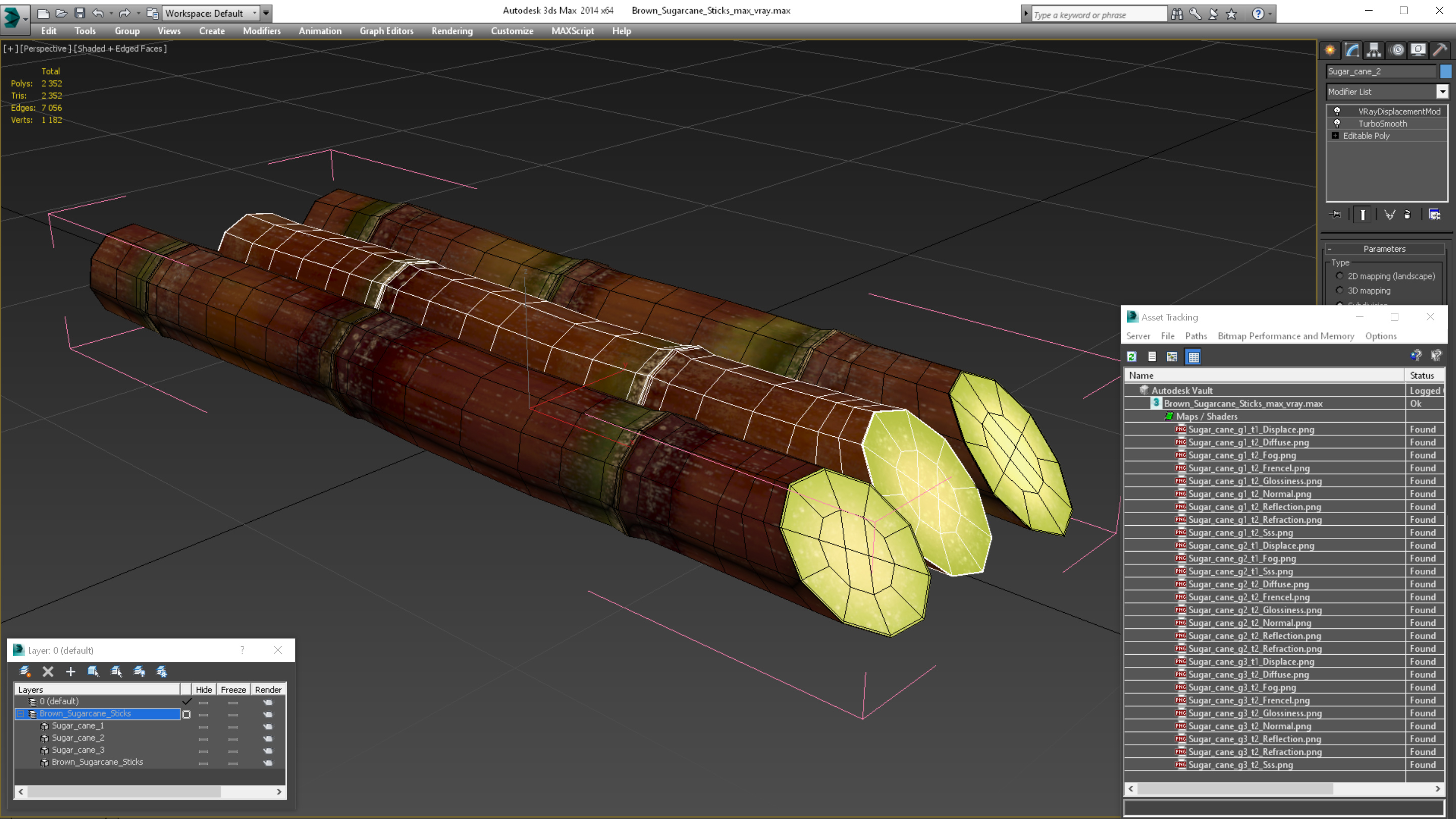 Brown Sugarcane Sticks 3D
