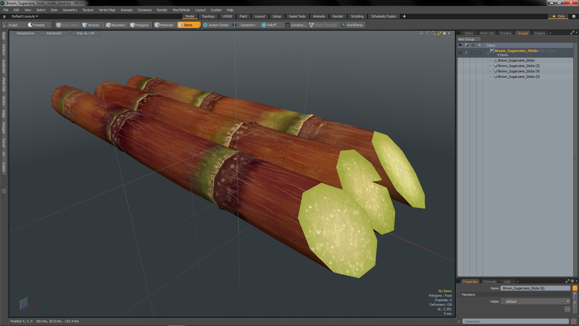 Brown Sugarcane Sticks 3D