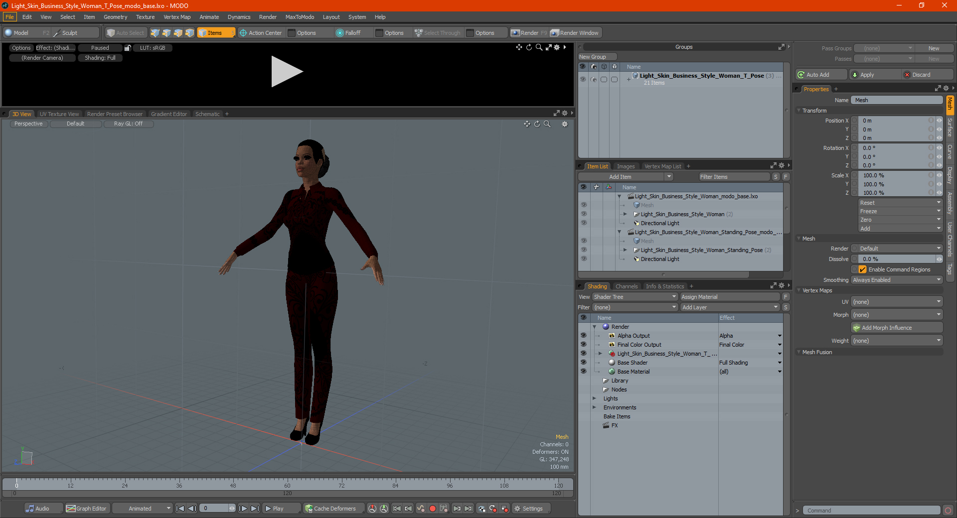 3D Light Skin Business Style Woman T Pose model