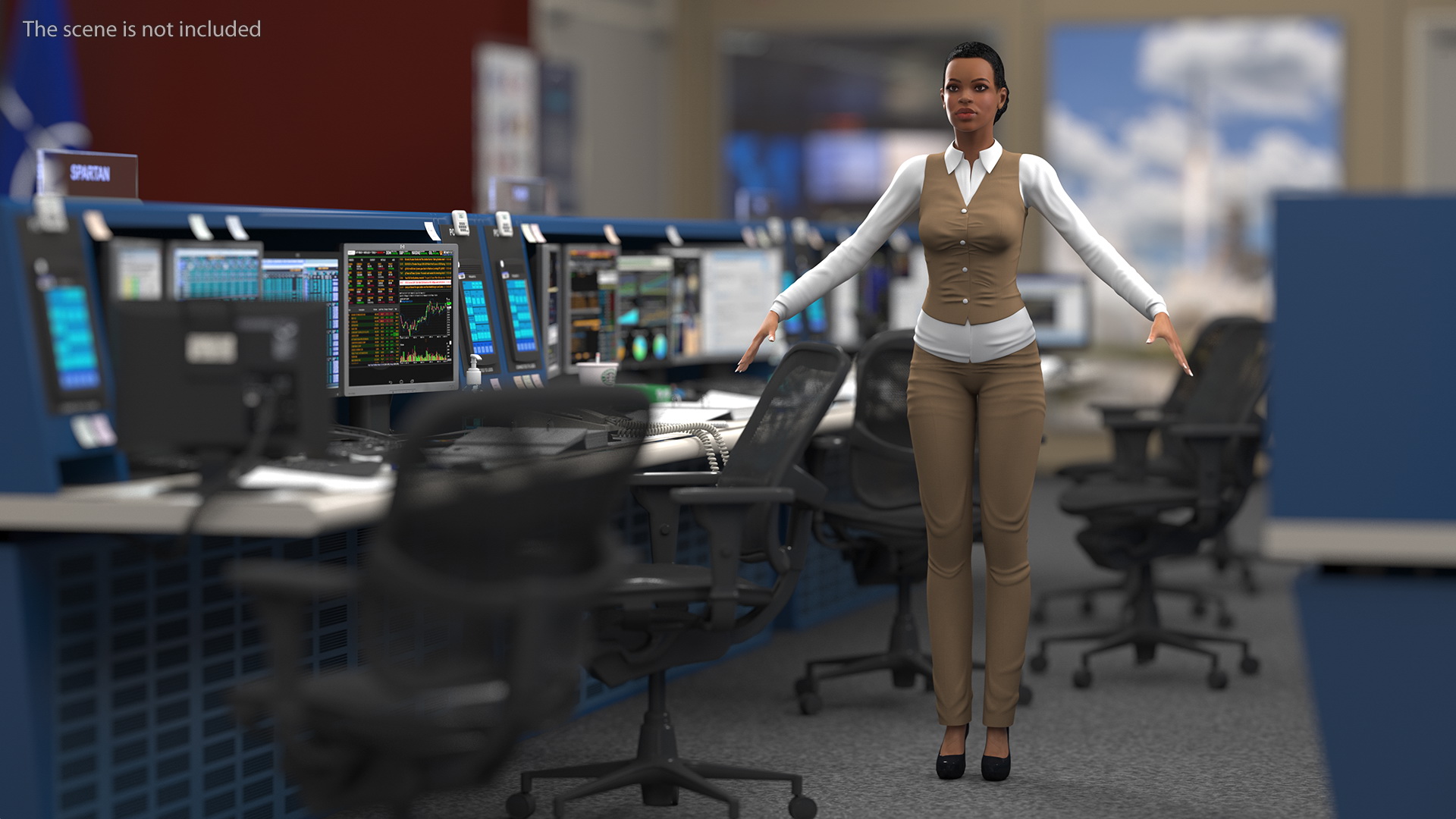 3D Light Skin Business Style Woman T Pose model