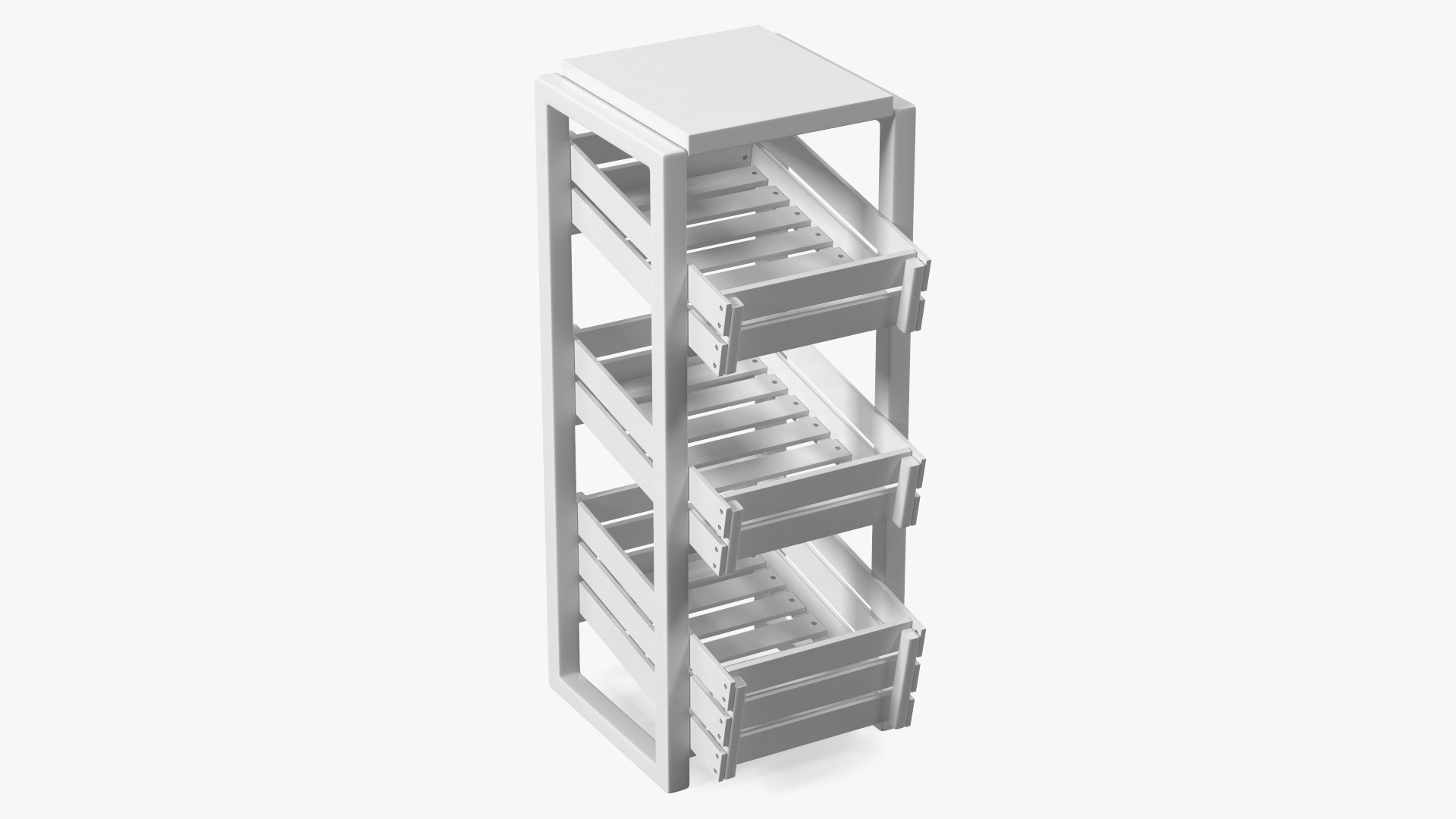 3D model Wooden Vegetable Rack with Drawers White