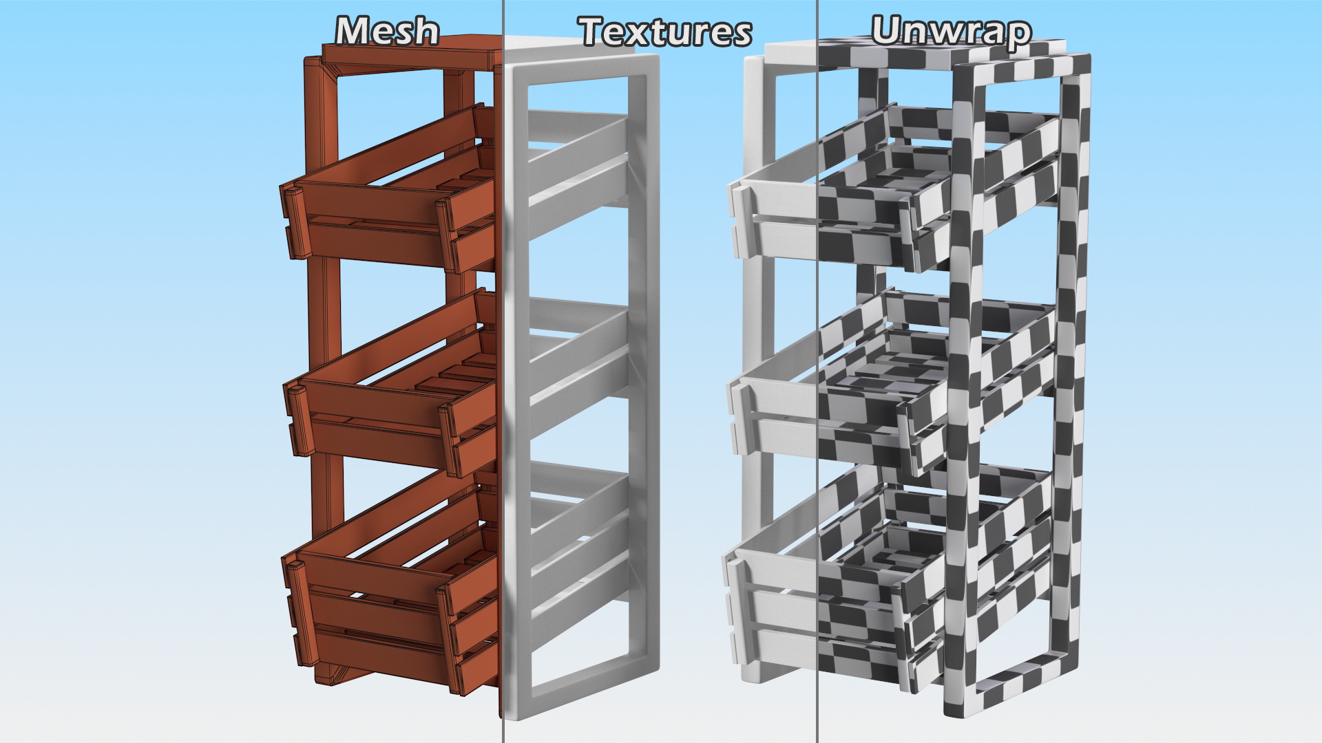 3D model Wooden Vegetable Rack with Drawers White