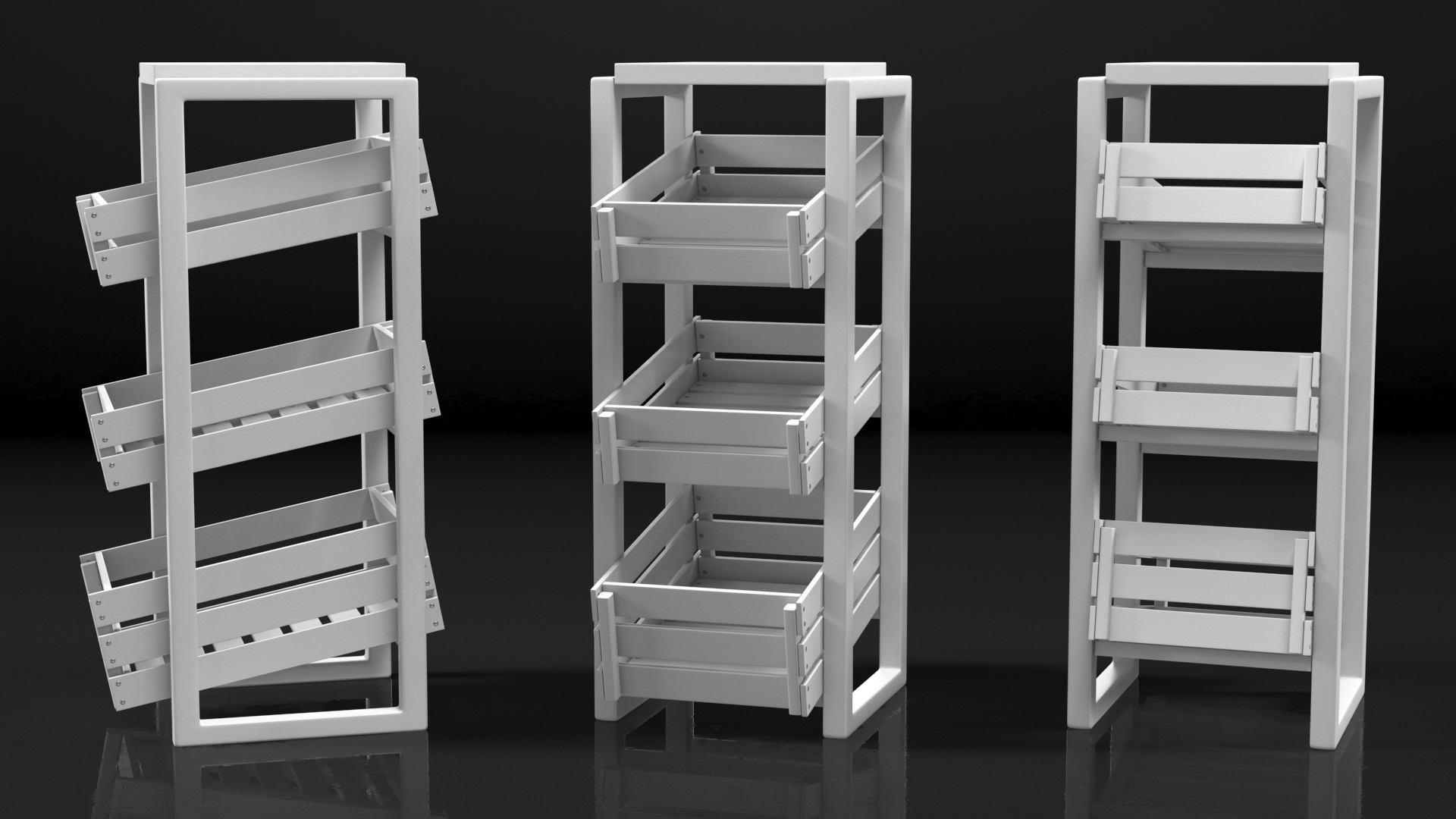 3D model Wooden Vegetable Rack with Drawers White