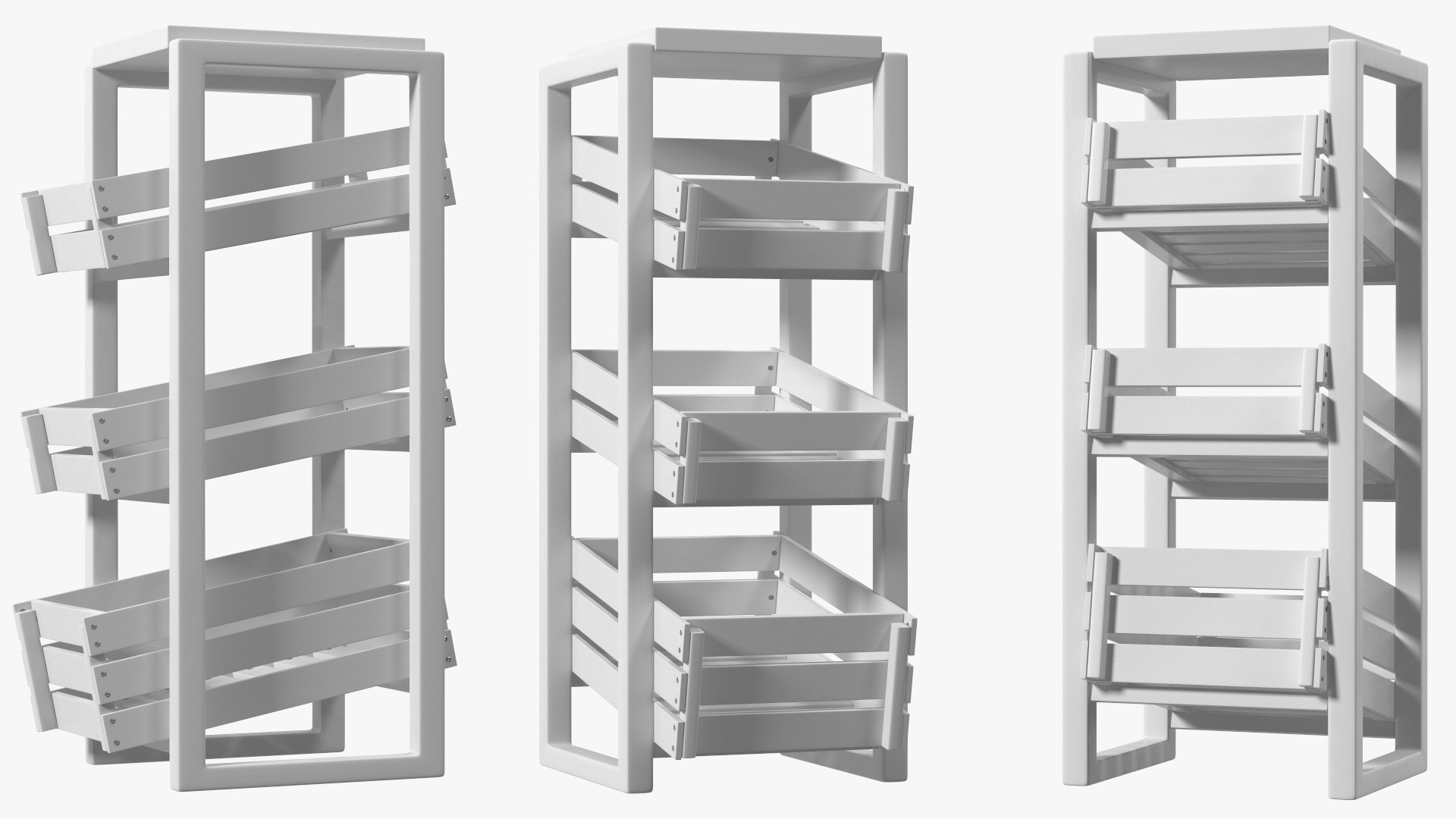 3D model Wooden Vegetable Rack with Drawers White