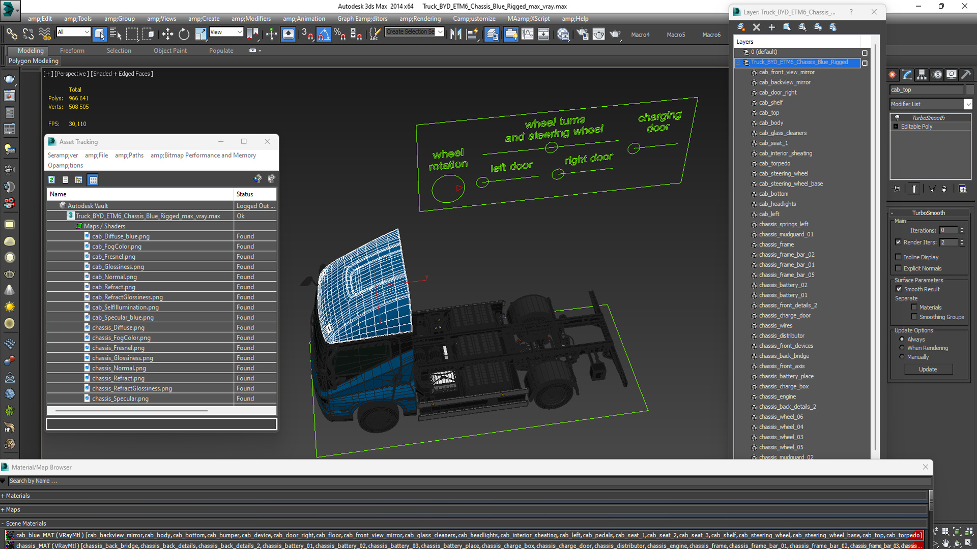 Truck BYD ETM6 Chassis Blue Rigged 3D model