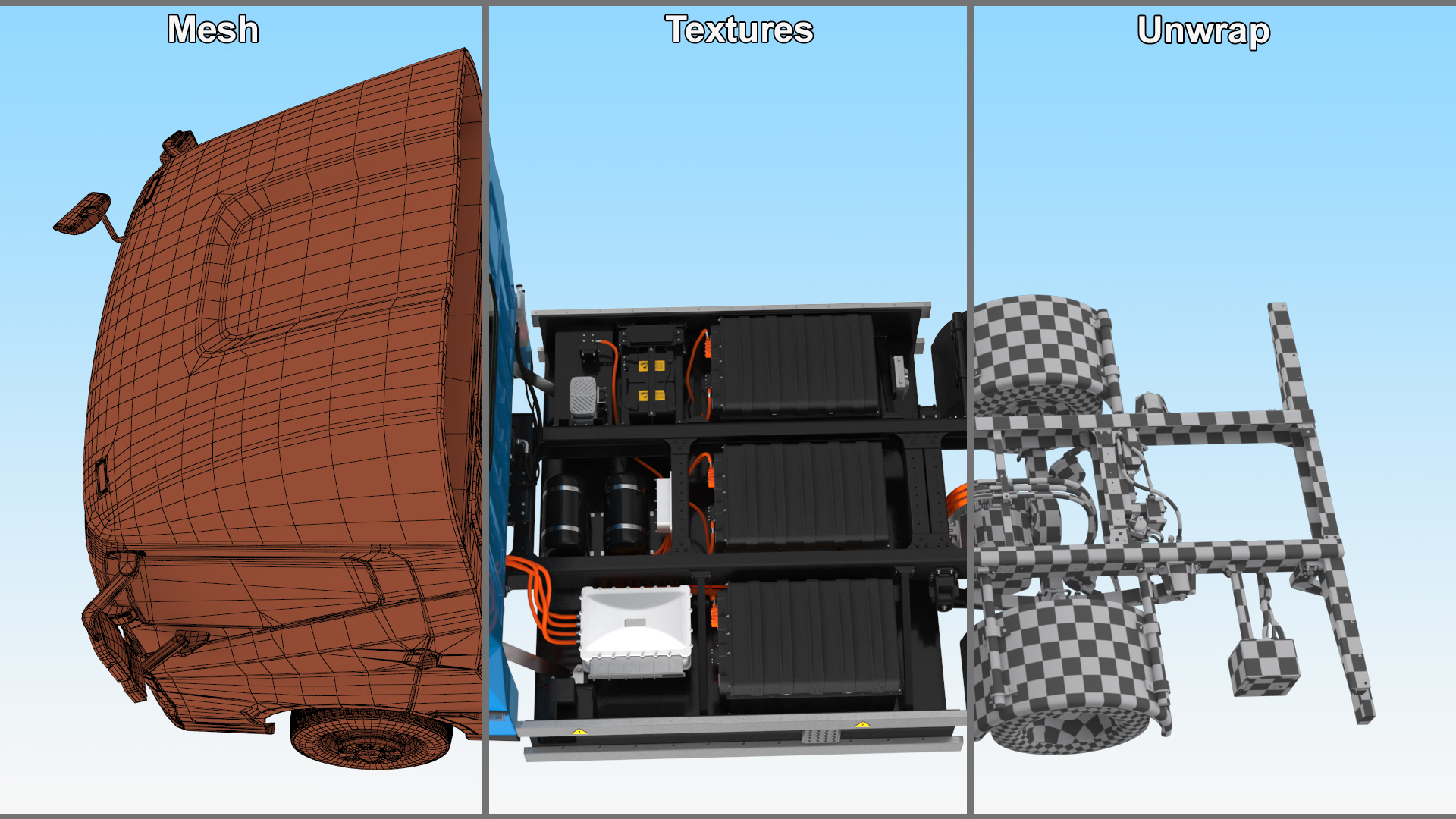 Truck BYD ETM6 Chassis Blue Rigged 3D model