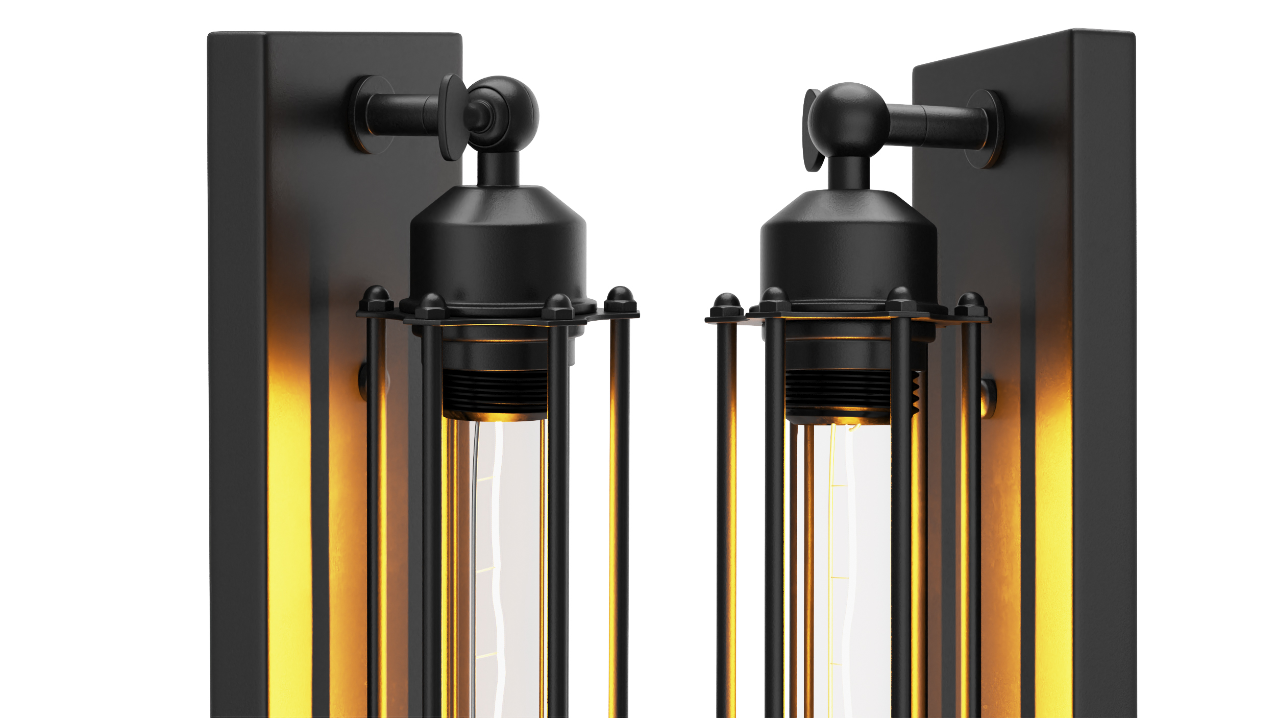 Iron Cage Wall Mount Industrial Tube Bulb ON 3D model