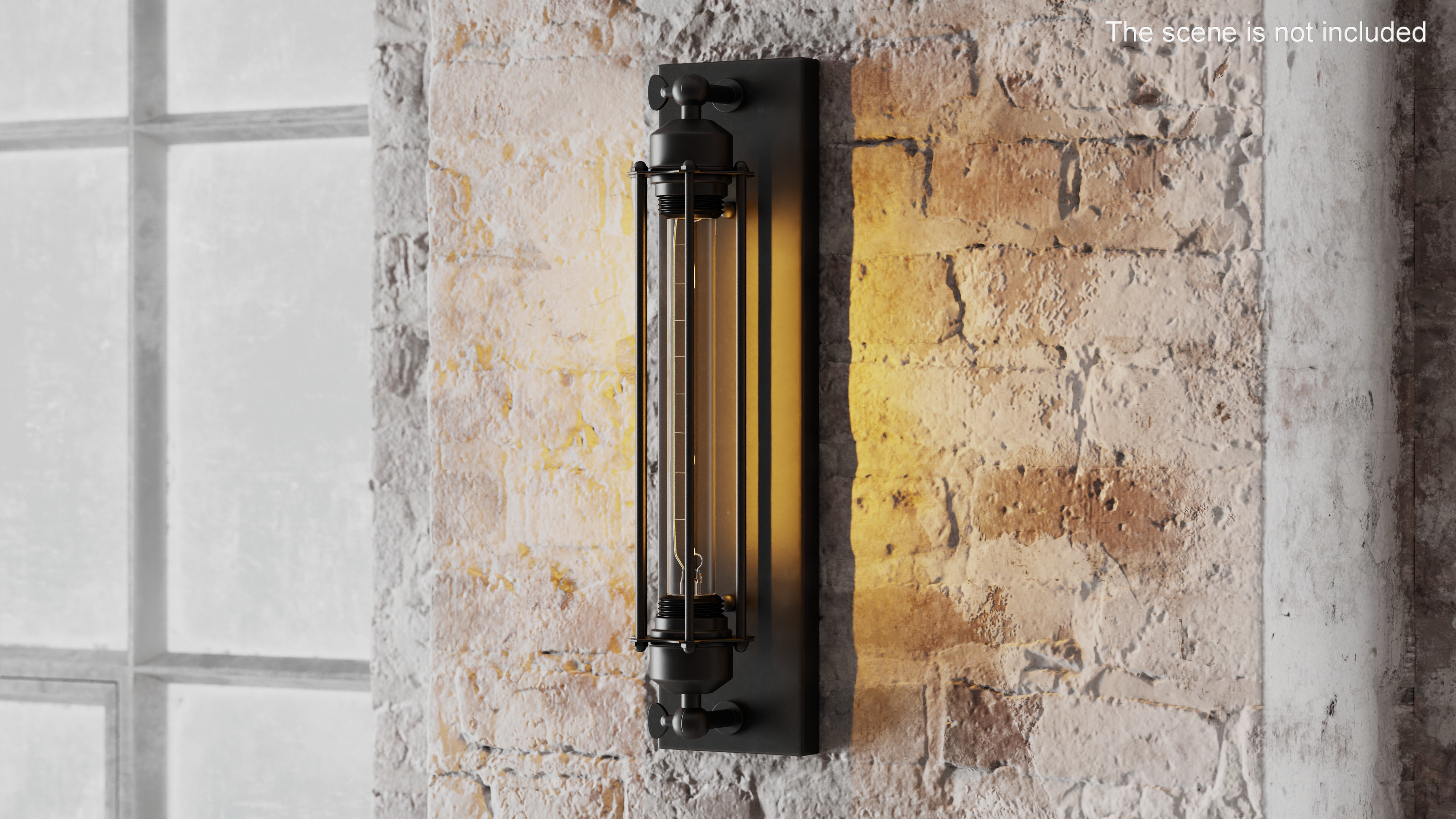 Iron Cage Wall Mount Industrial Tube Bulb ON 3D model