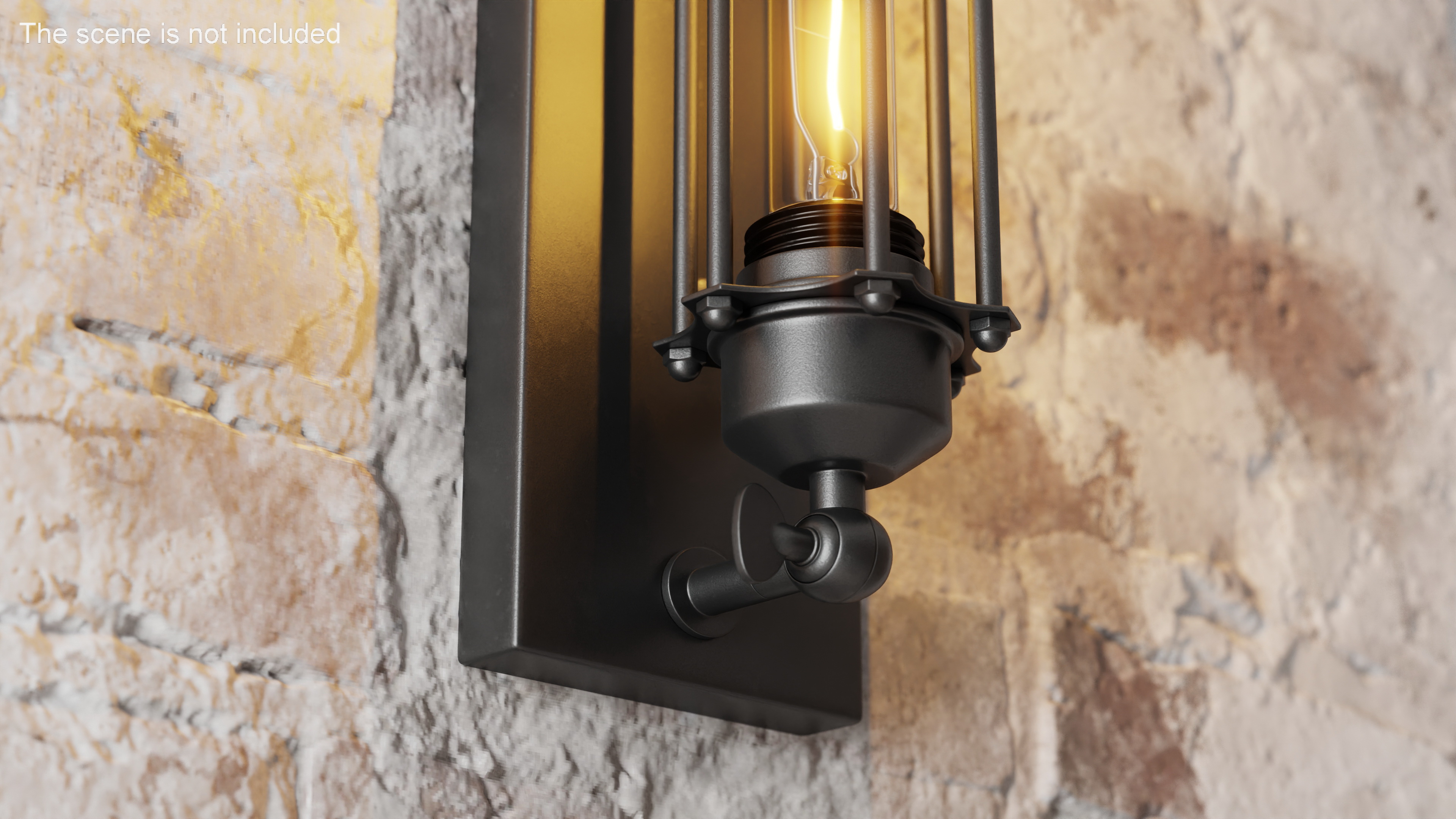 Iron Cage Wall Mount Industrial Tube Bulb ON 3D model
