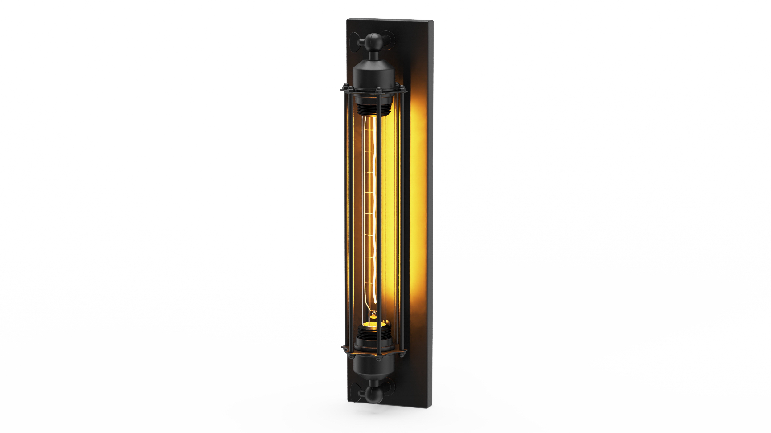 Iron Cage Wall Mount Industrial Tube Bulb ON 3D model