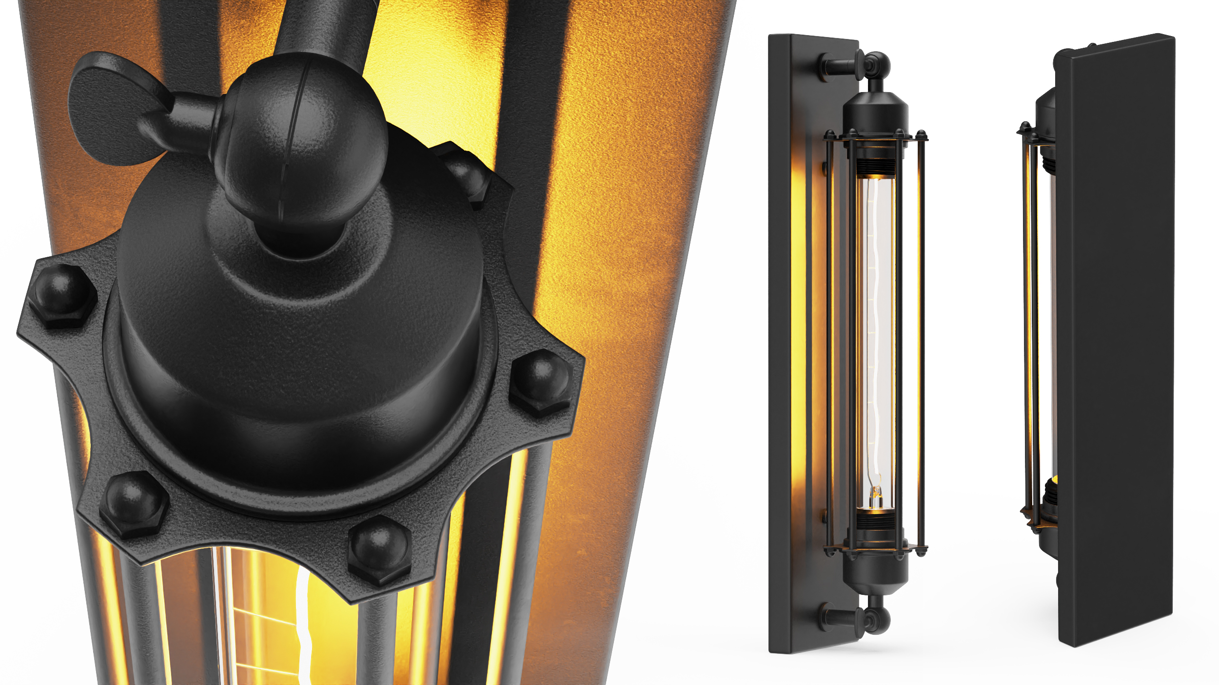 Iron Cage Wall Mount Industrial Tube Bulb ON 3D model
