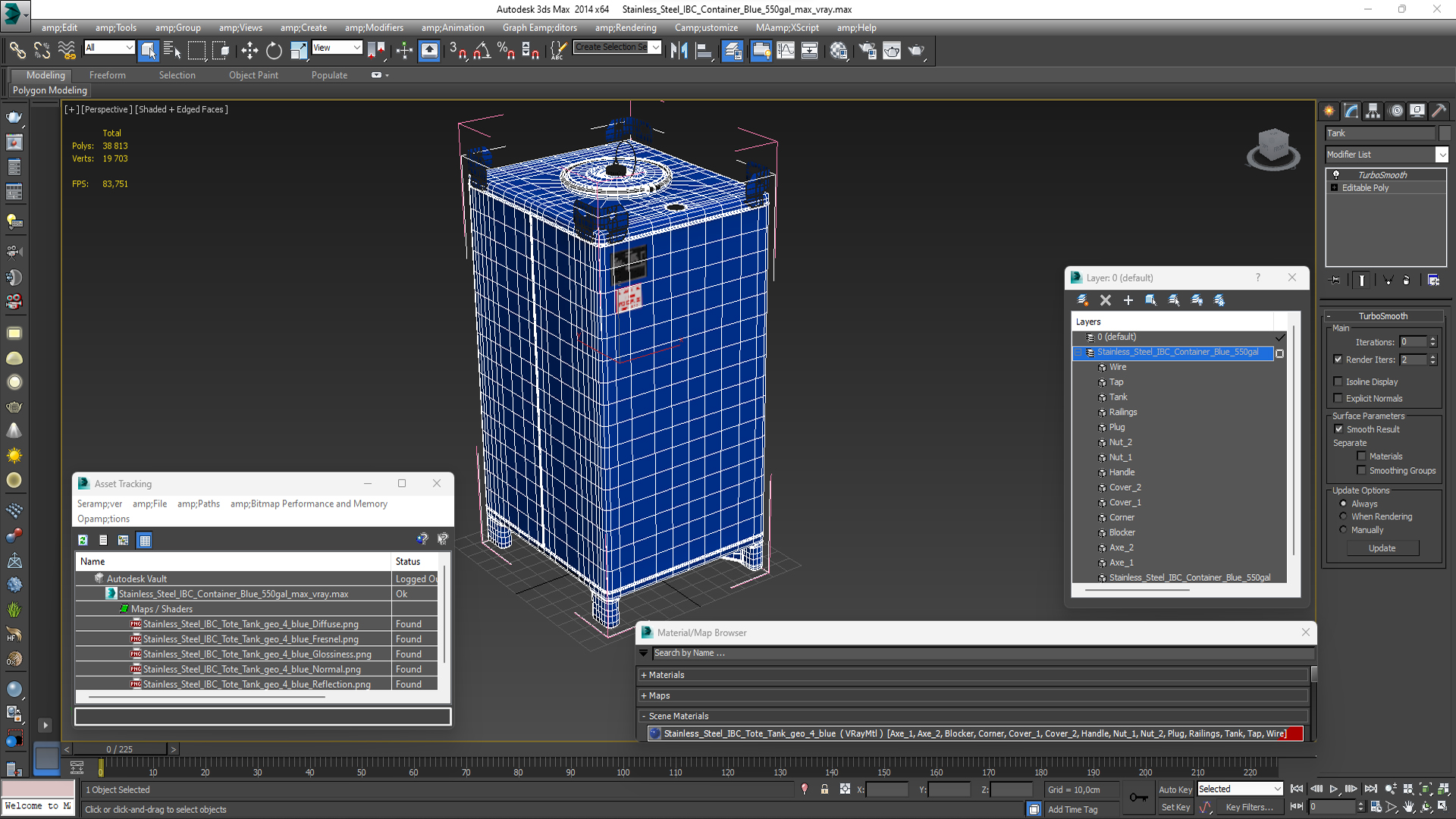 3D Stainless Steel IBC Container Blue 550gal