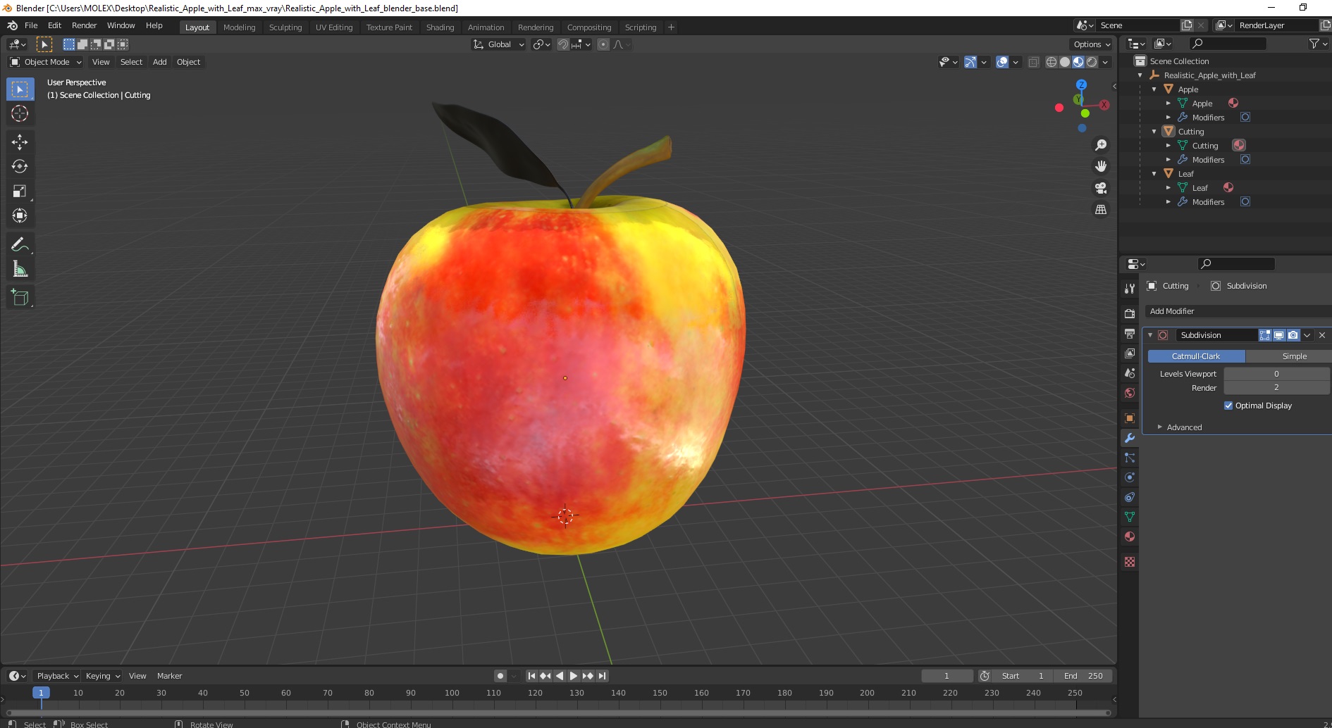 3D model Realistic Apple with Leaf