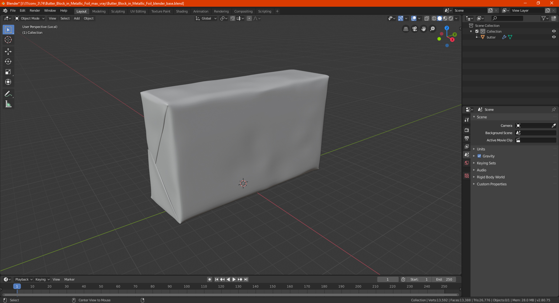 3D Stick of Wrapped Butter model