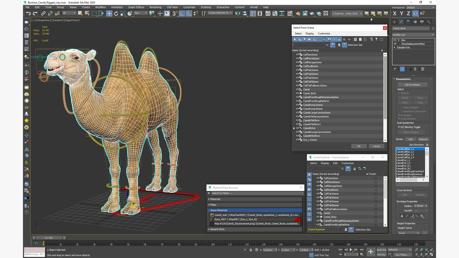 3D model Bactrian Camel Rigged for Cinema 4D