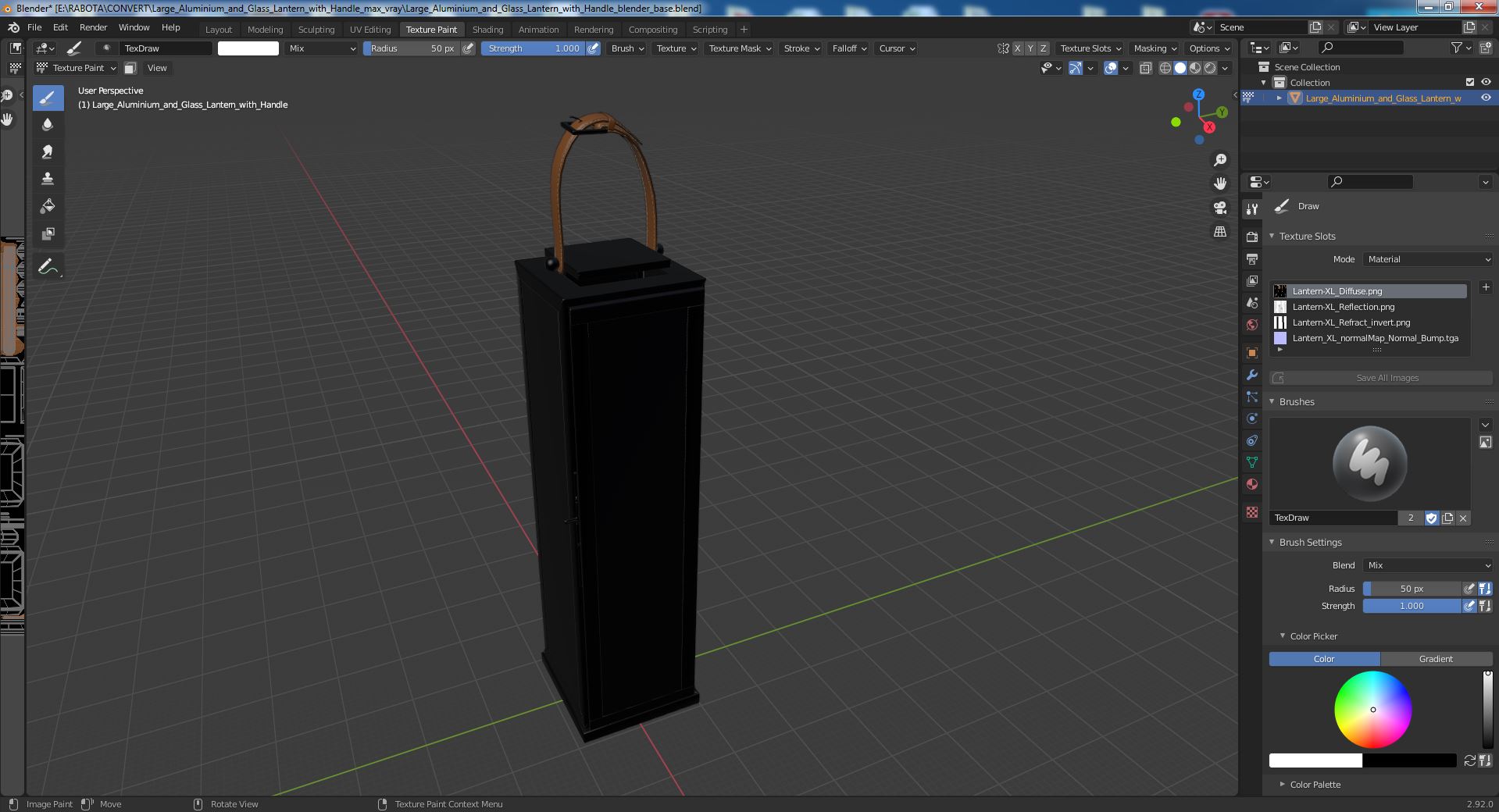 3D model Large Aluminium and Glass Lantern with Handle