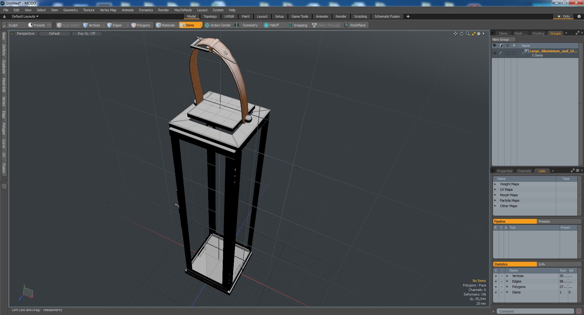 3D model Large Aluminium and Glass Lantern with Handle