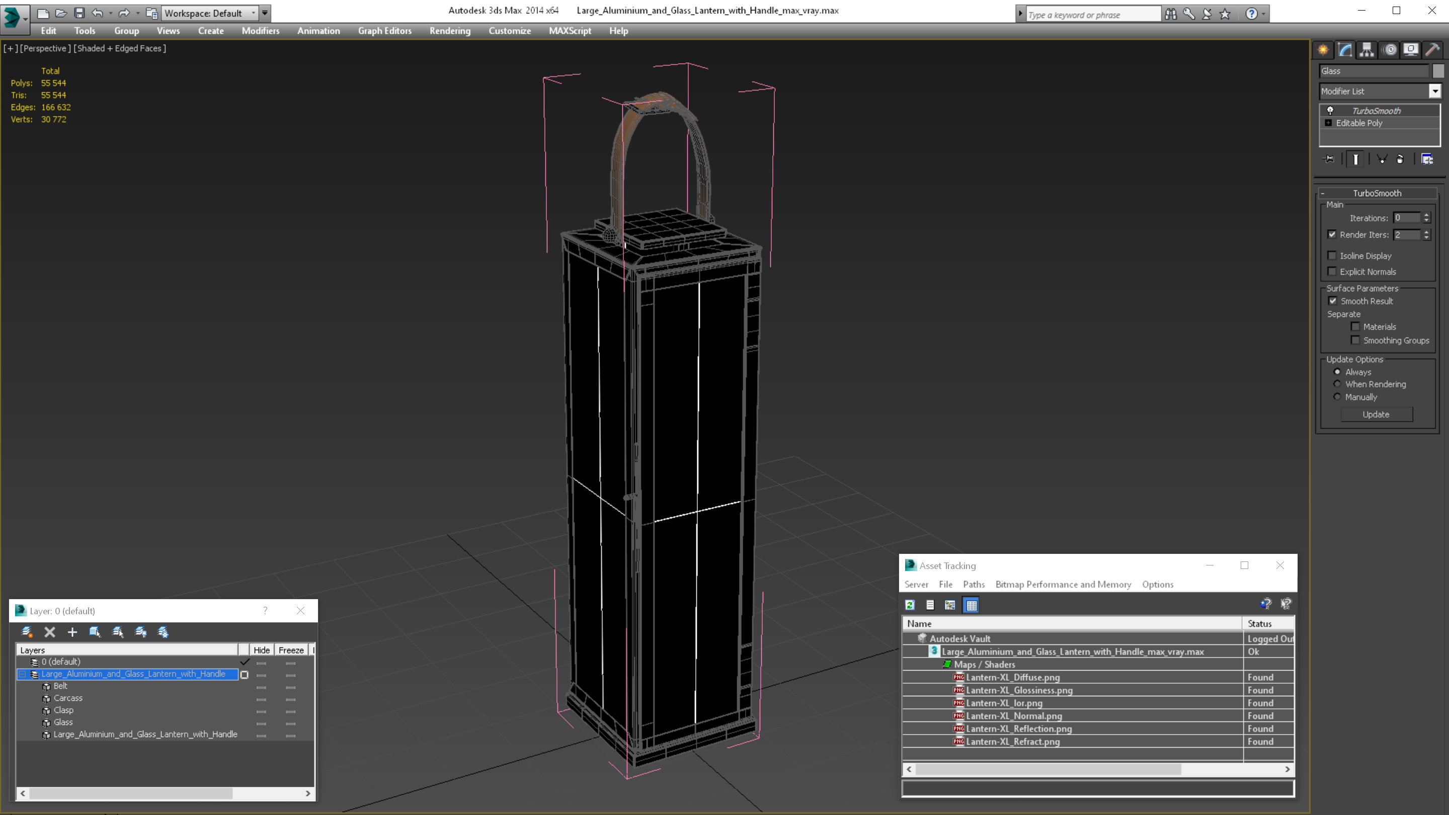 3D model Large Aluminium and Glass Lantern with Handle