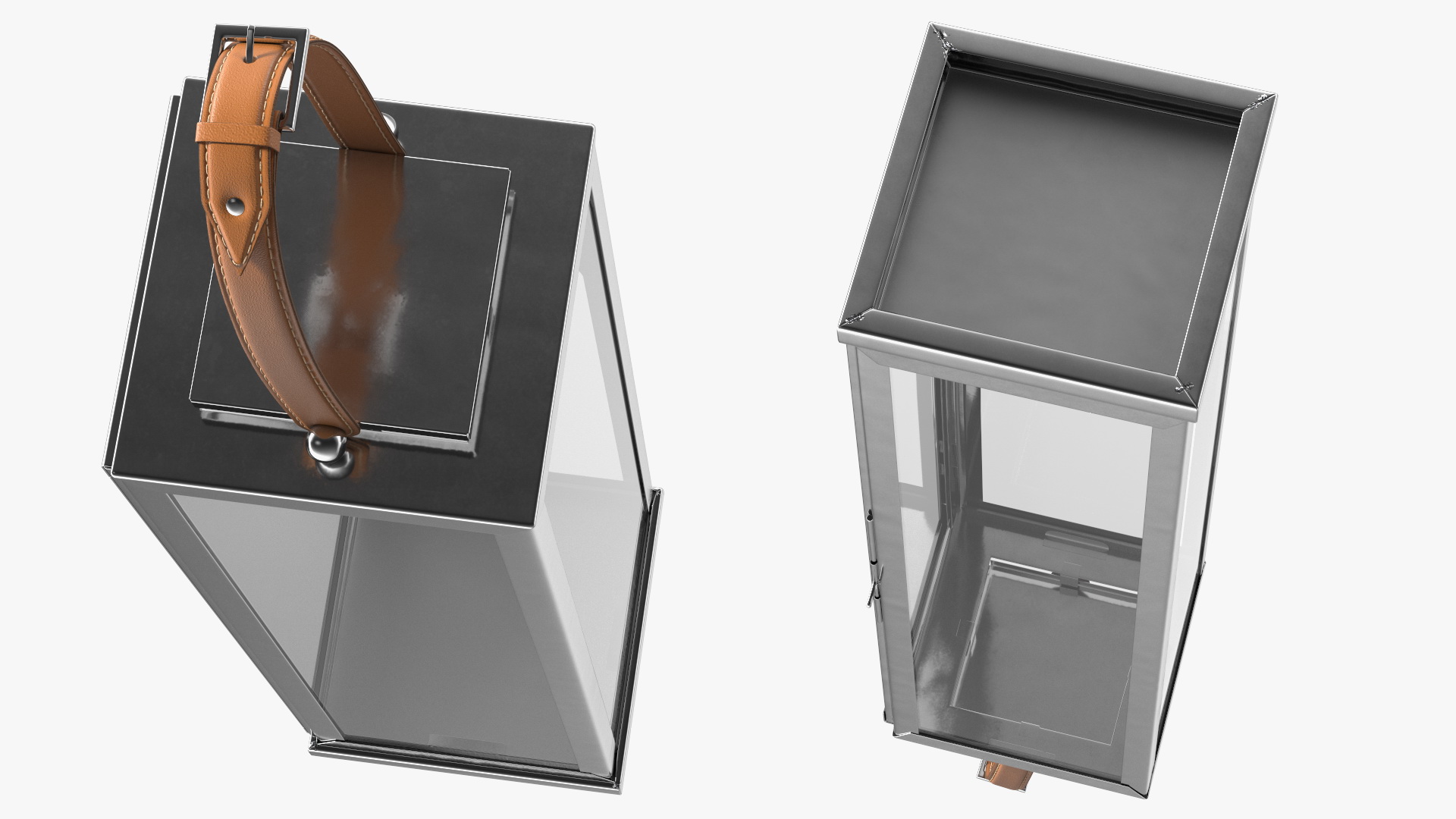 3D model Large Aluminium and Glass Lantern with Handle