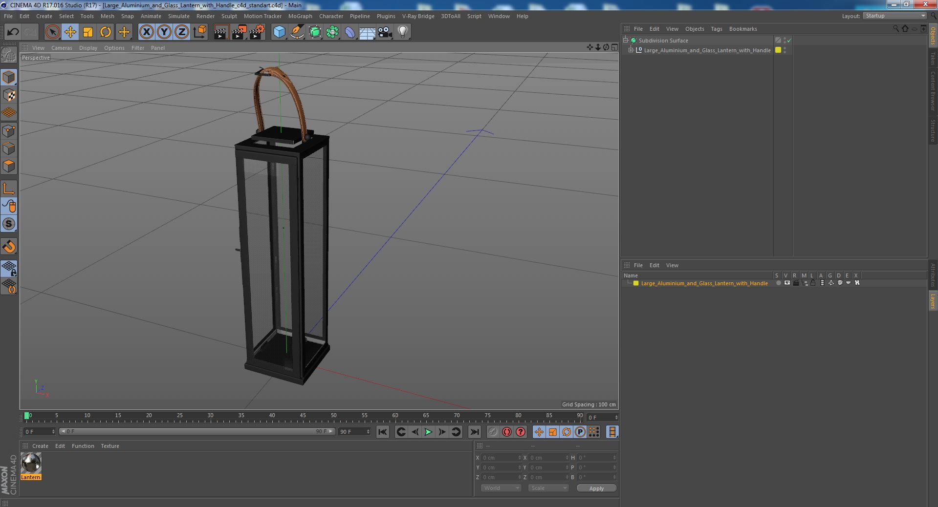 3D model Large Aluminium and Glass Lantern with Handle