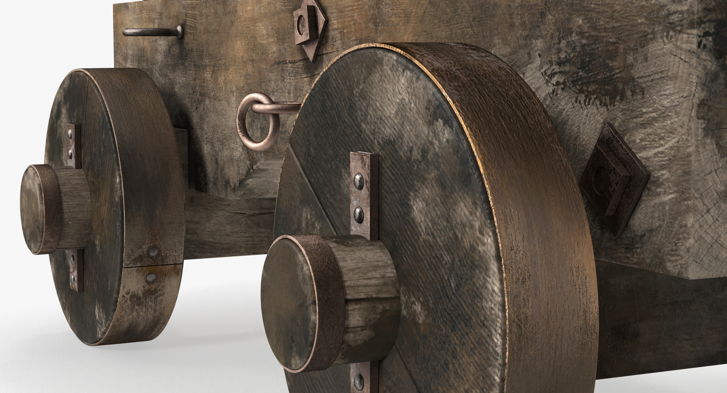 3D Old Ship Cannon with Wooden Carriage