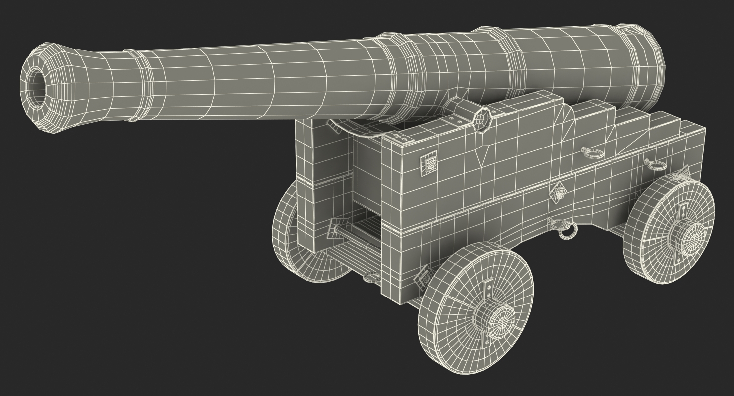 3D Old Ship Cannon with Wooden Carriage