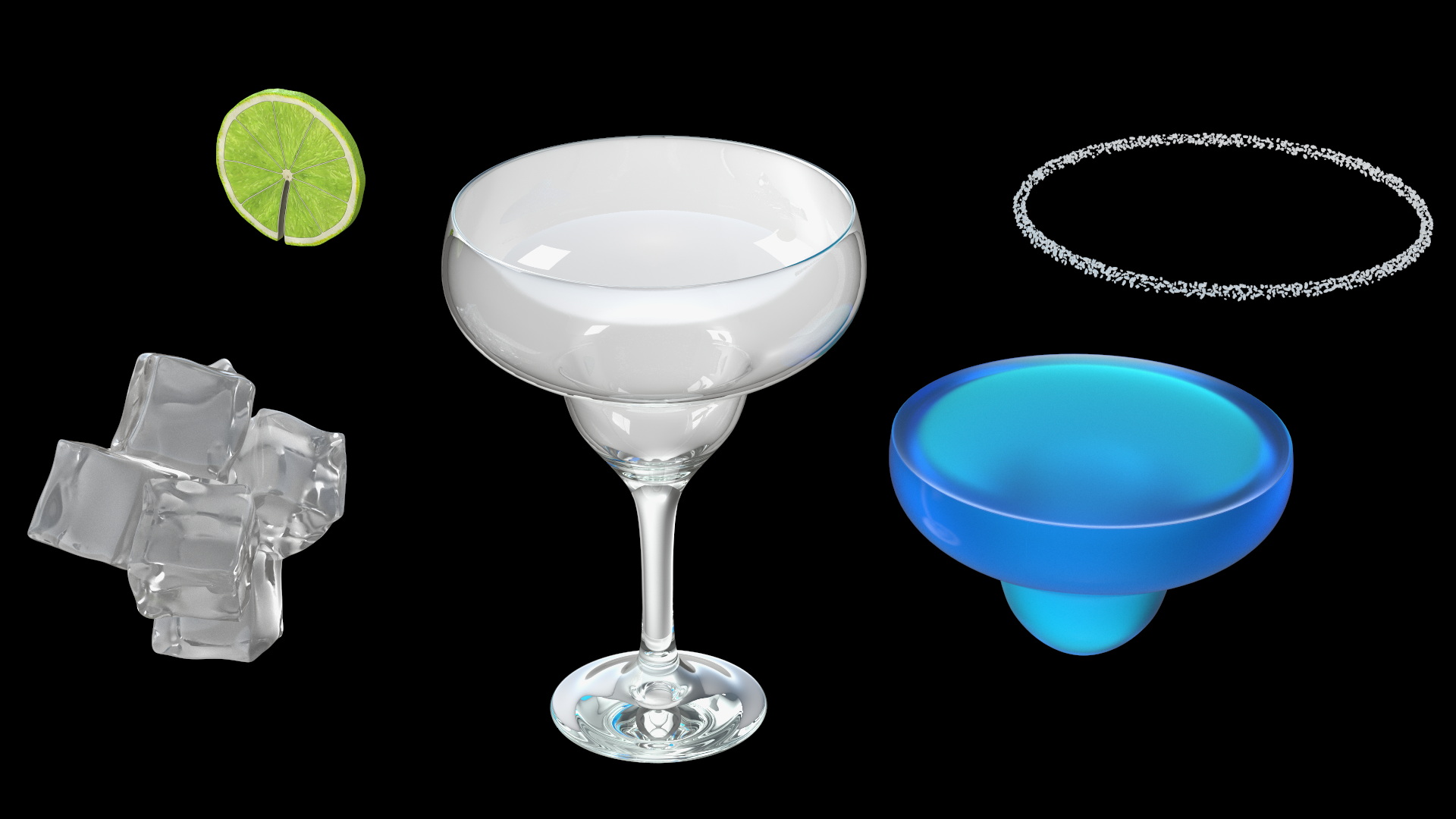3D Blue Margarita Cocktail model