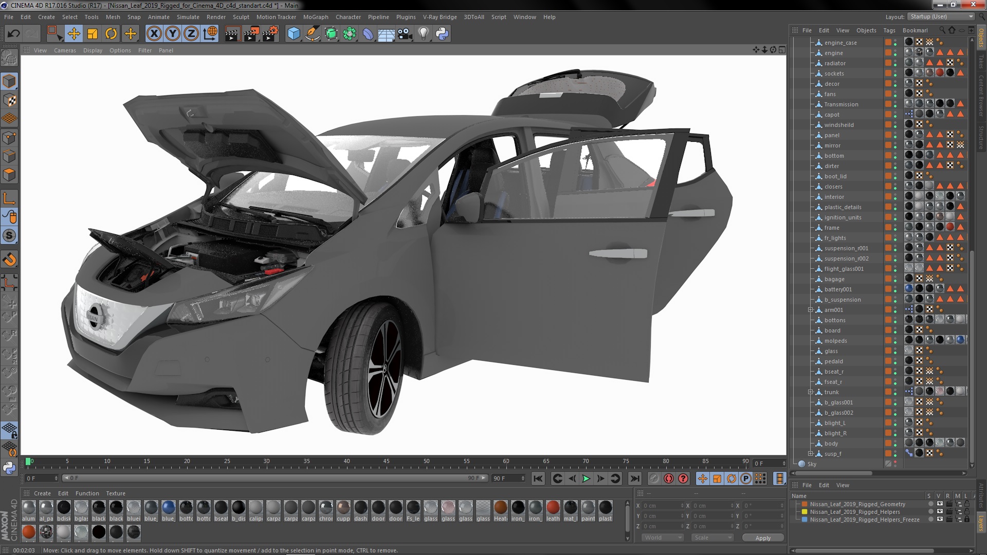 Nissan Leaf 2019 Rigged for Cinema 4D 3D