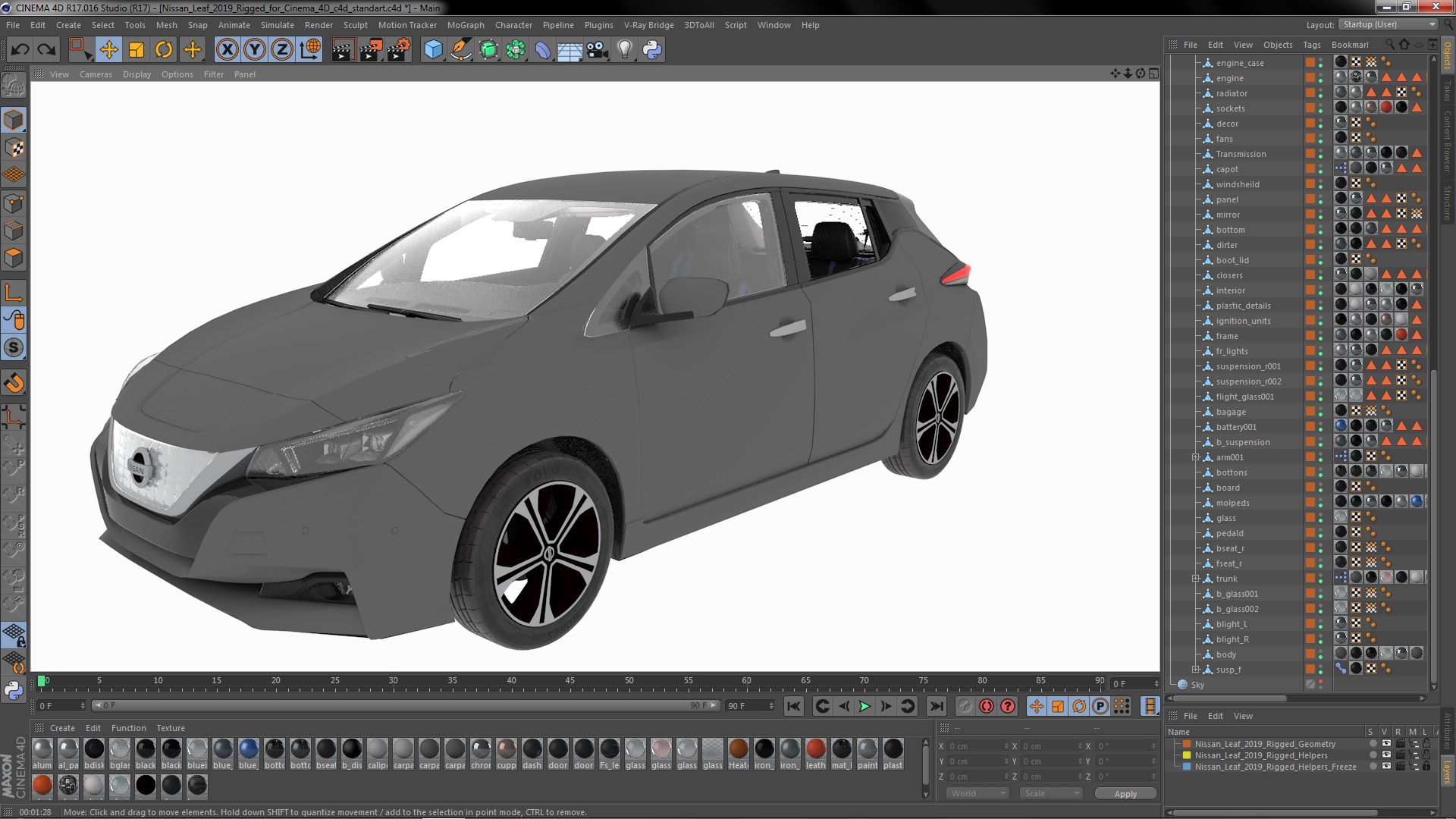 Nissan Leaf 2019 Rigged for Cinema 4D 3D