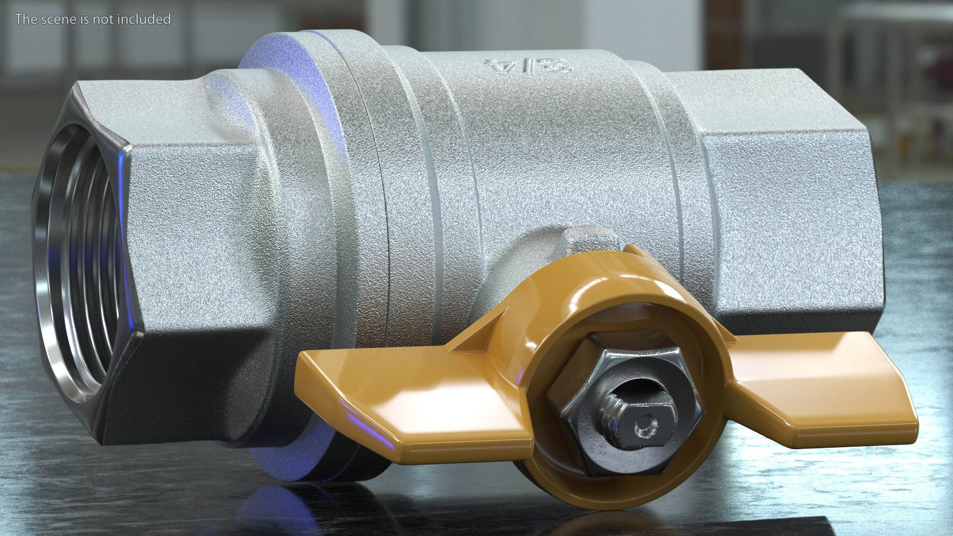 Ball Valve with Yellow Butterfly Handle 3D model