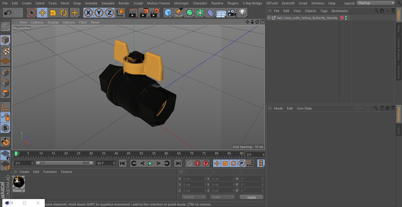 Ball Valve with Yellow Butterfly Handle 3D model