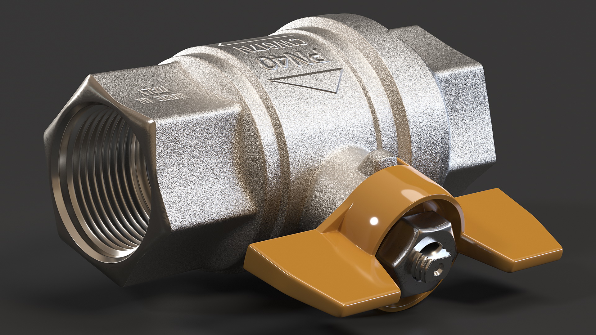 Ball Valve with Yellow Butterfly Handle 3D model