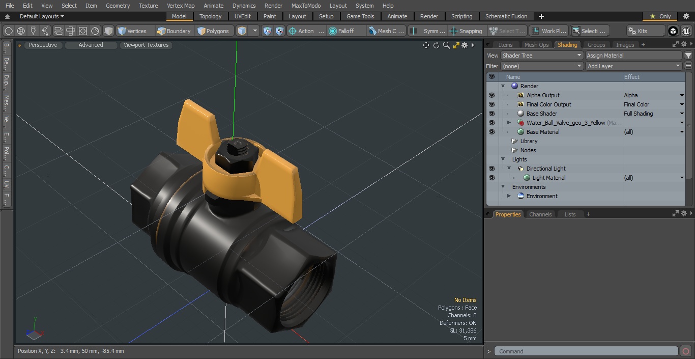Ball Valve with Yellow Butterfly Handle 3D model