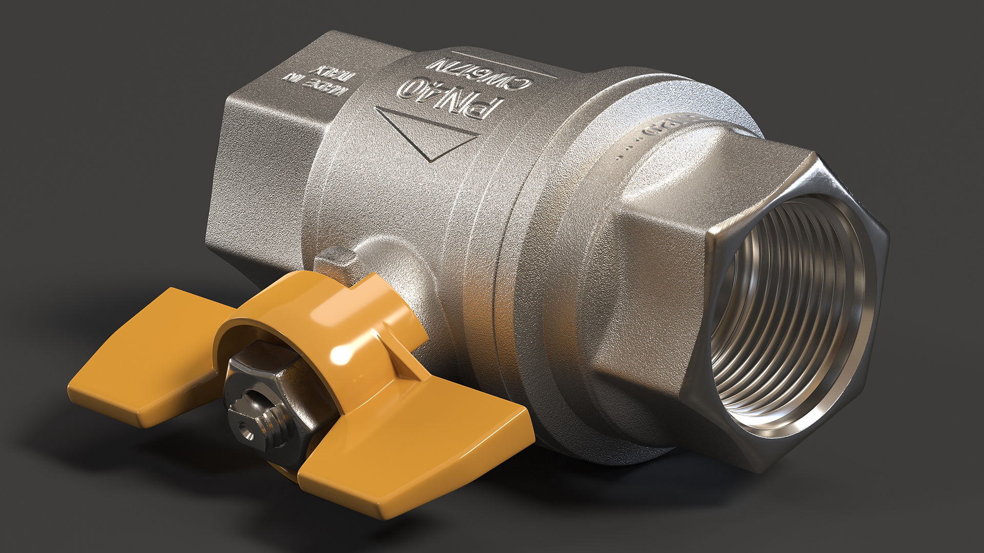 Ball Valve with Yellow Butterfly Handle 3D model