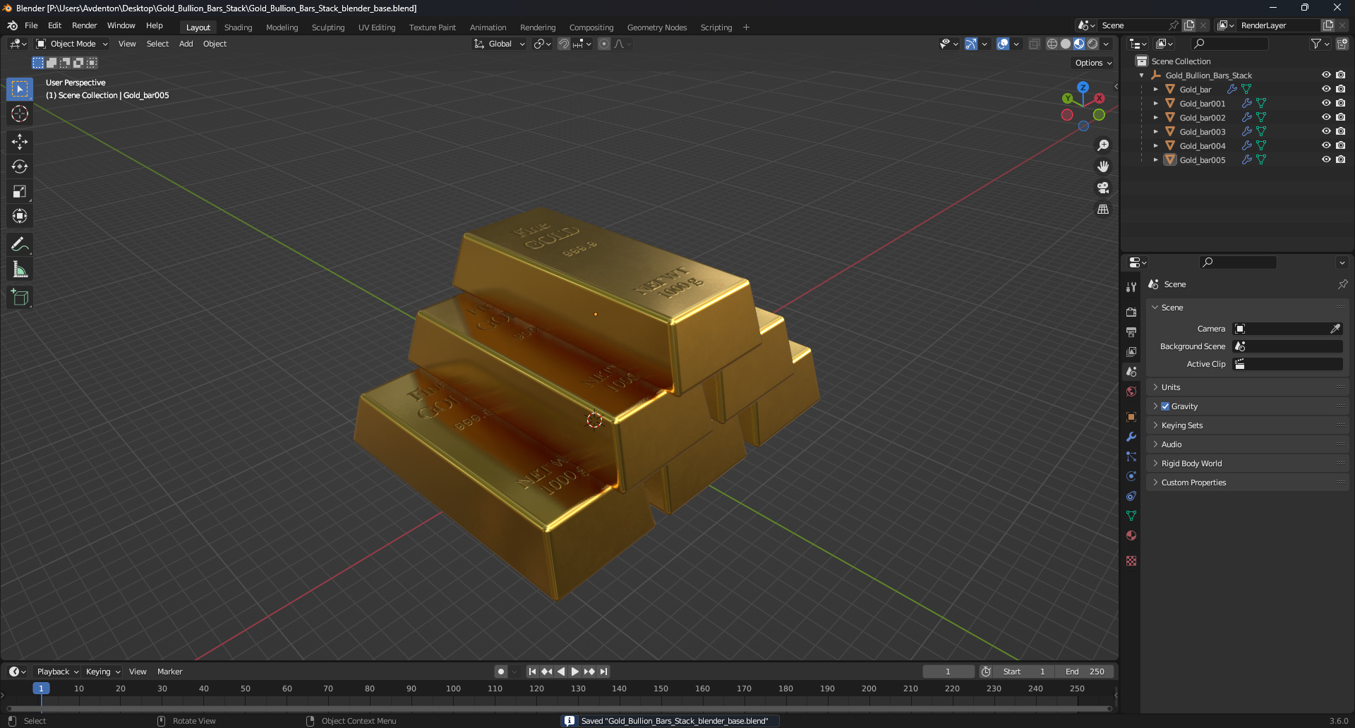 3D Gold Bullion Bars Stack model