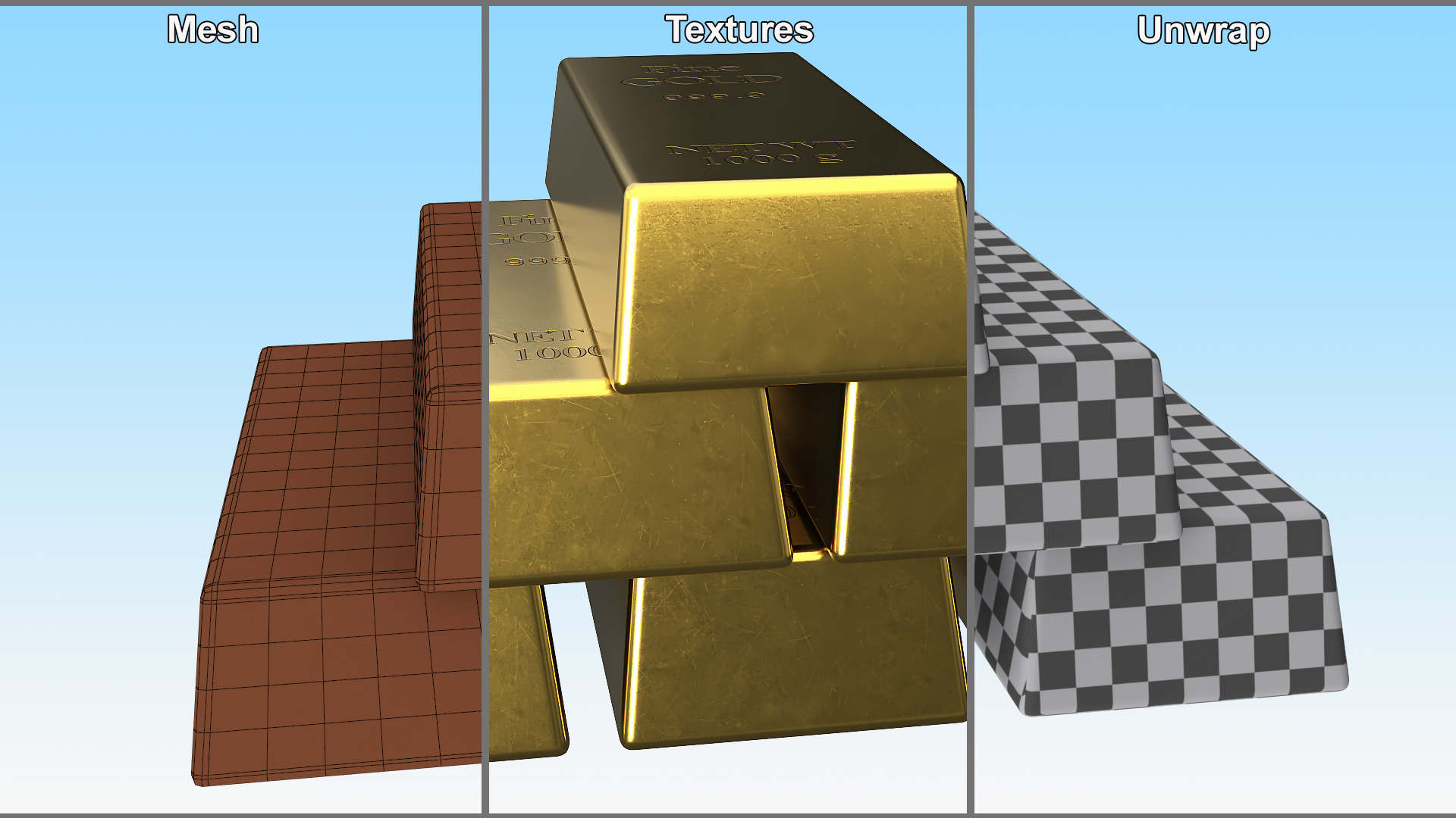 3D Gold Bullion Bars Stack model