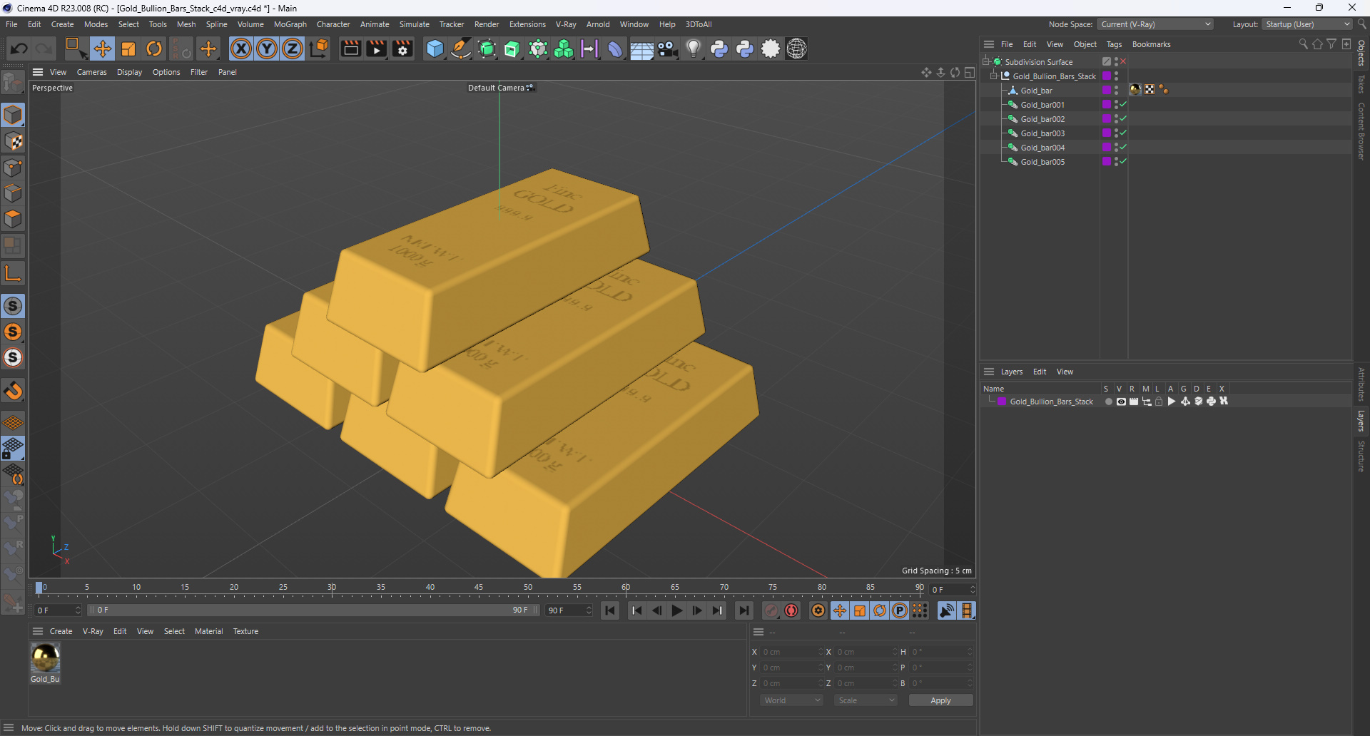3D Gold Bullion Bars Stack model