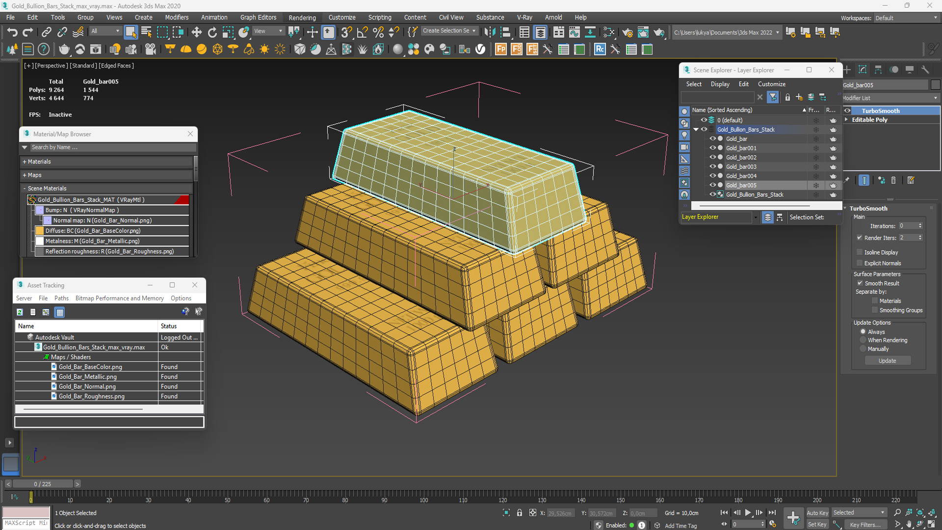 3D Gold Bullion Bars Stack model