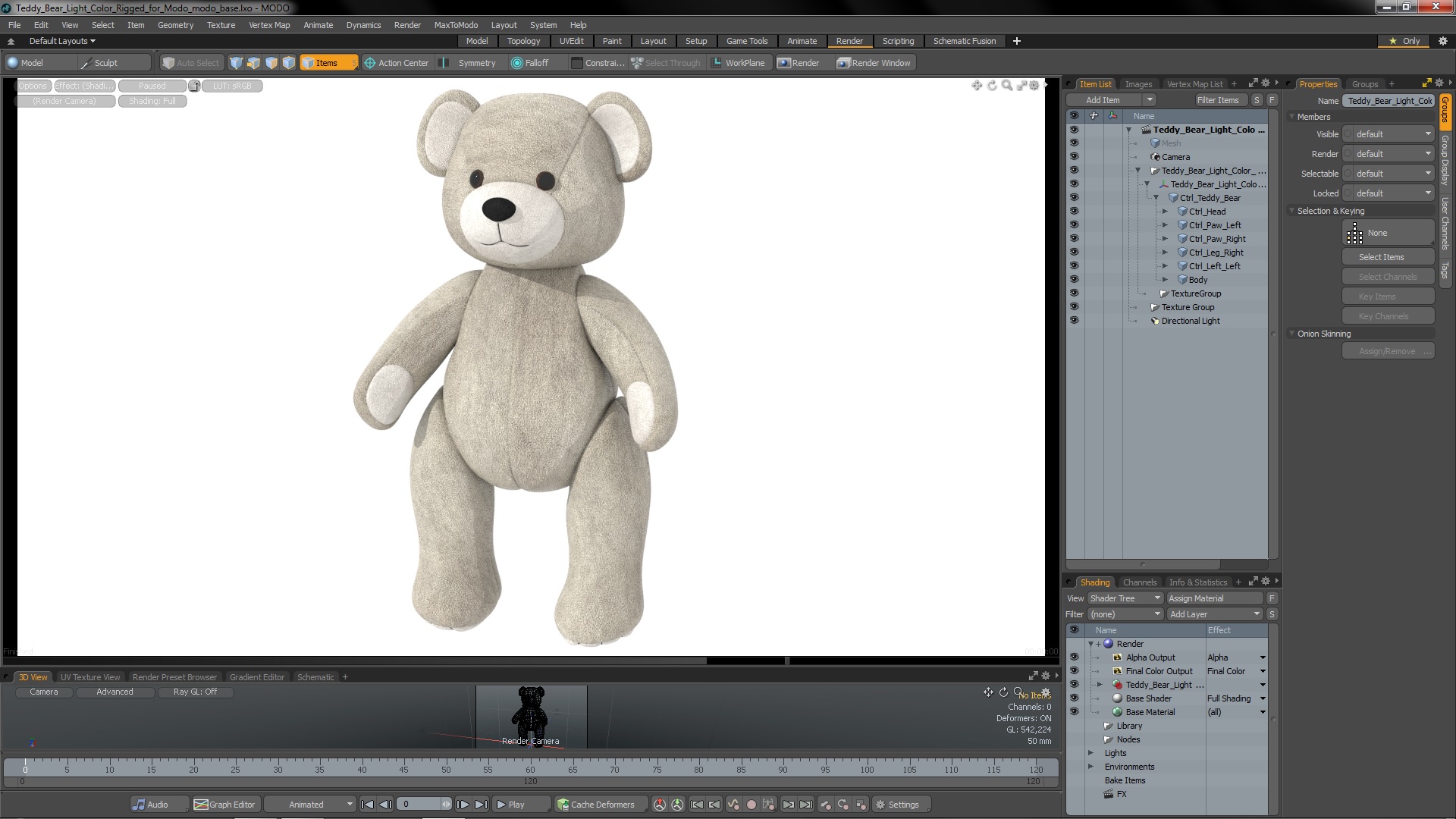 3D Teddy Bear Light Color Rigged for Modo model
