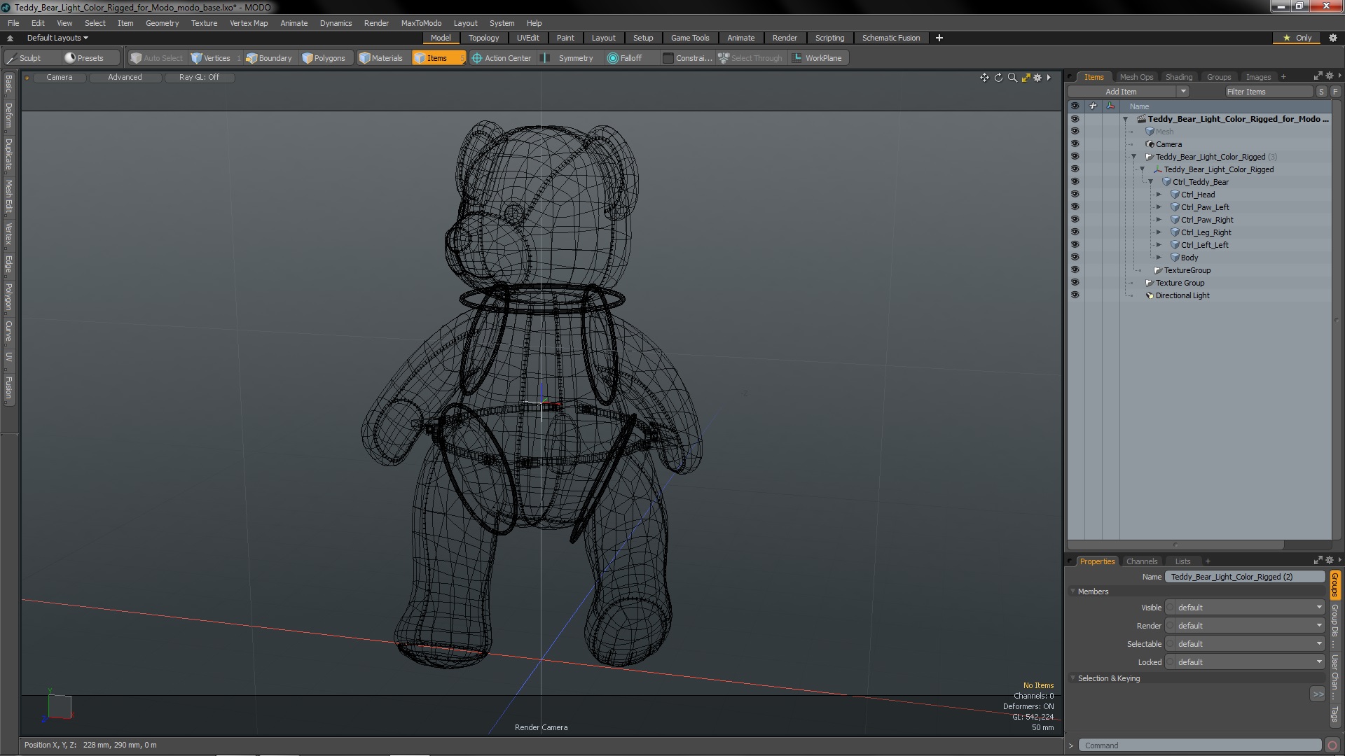 3D Teddy Bear Light Color Rigged for Modo model