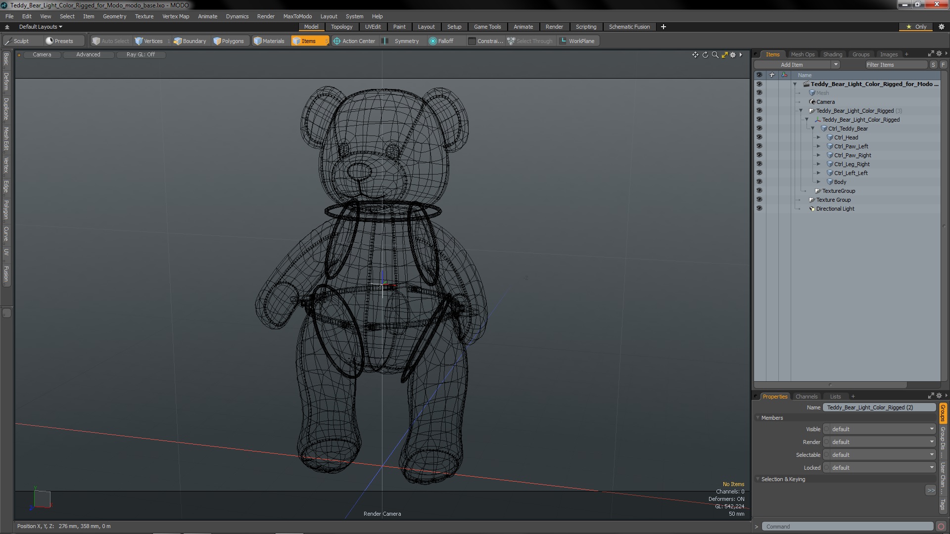 3D Teddy Bear Light Color Rigged for Modo model