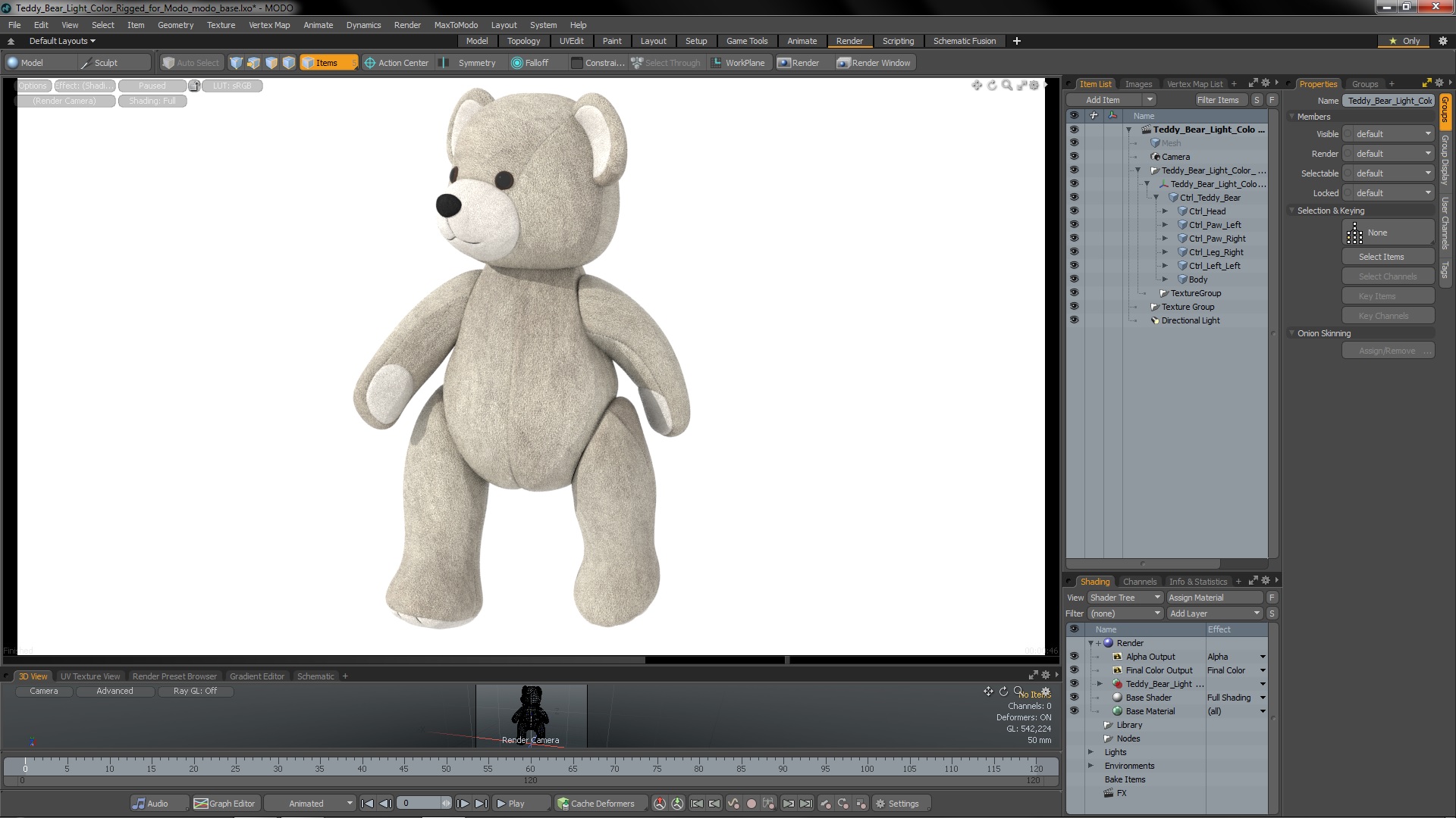 3D Teddy Bear Light Color Rigged for Modo model