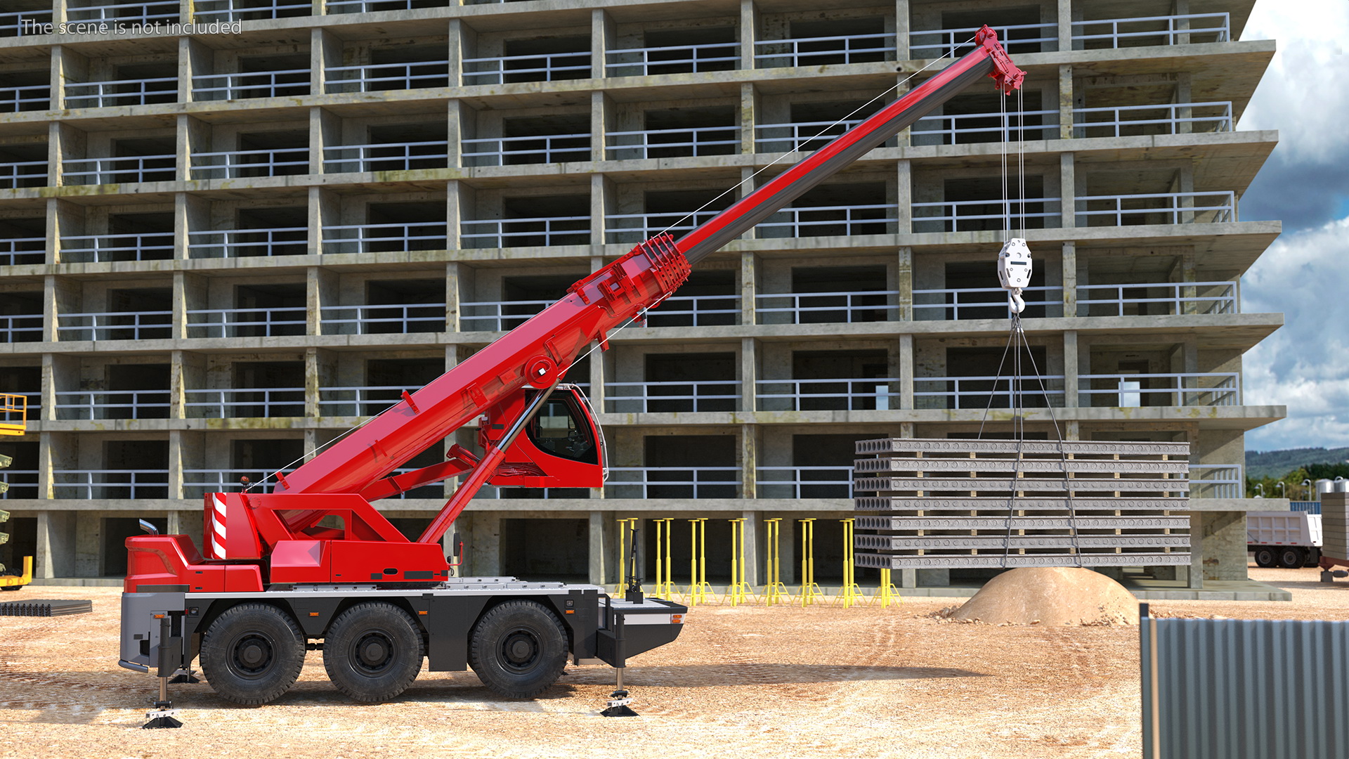 Mobile Crane With Concrete Slab Rigged for Maya 3D