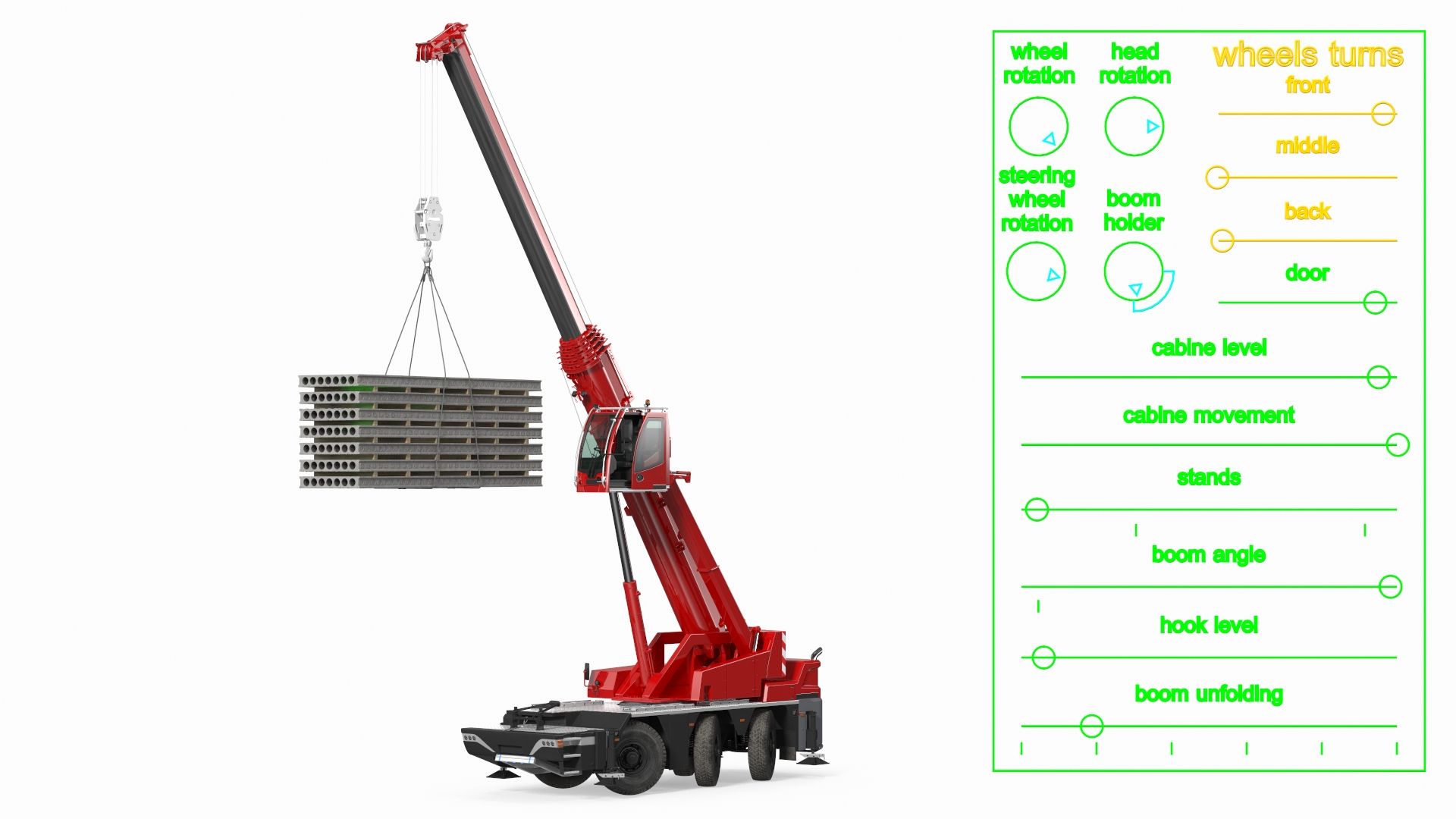 Mobile Crane With Concrete Slab Rigged for Maya 3D