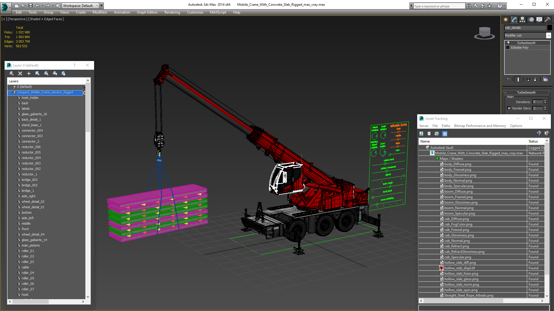 Mobile Crane With Concrete Slab Rigged for Maya 3D