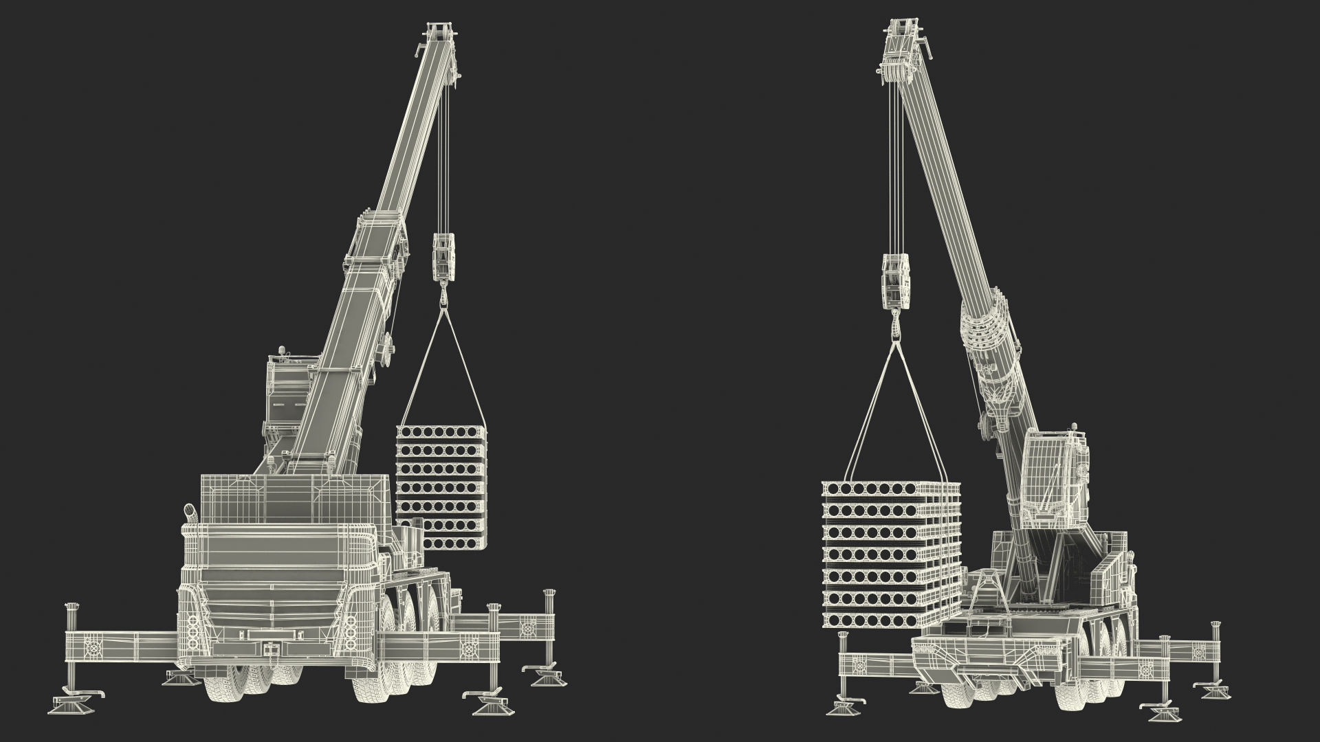 Mobile Crane With Concrete Slab Rigged for Maya 3D