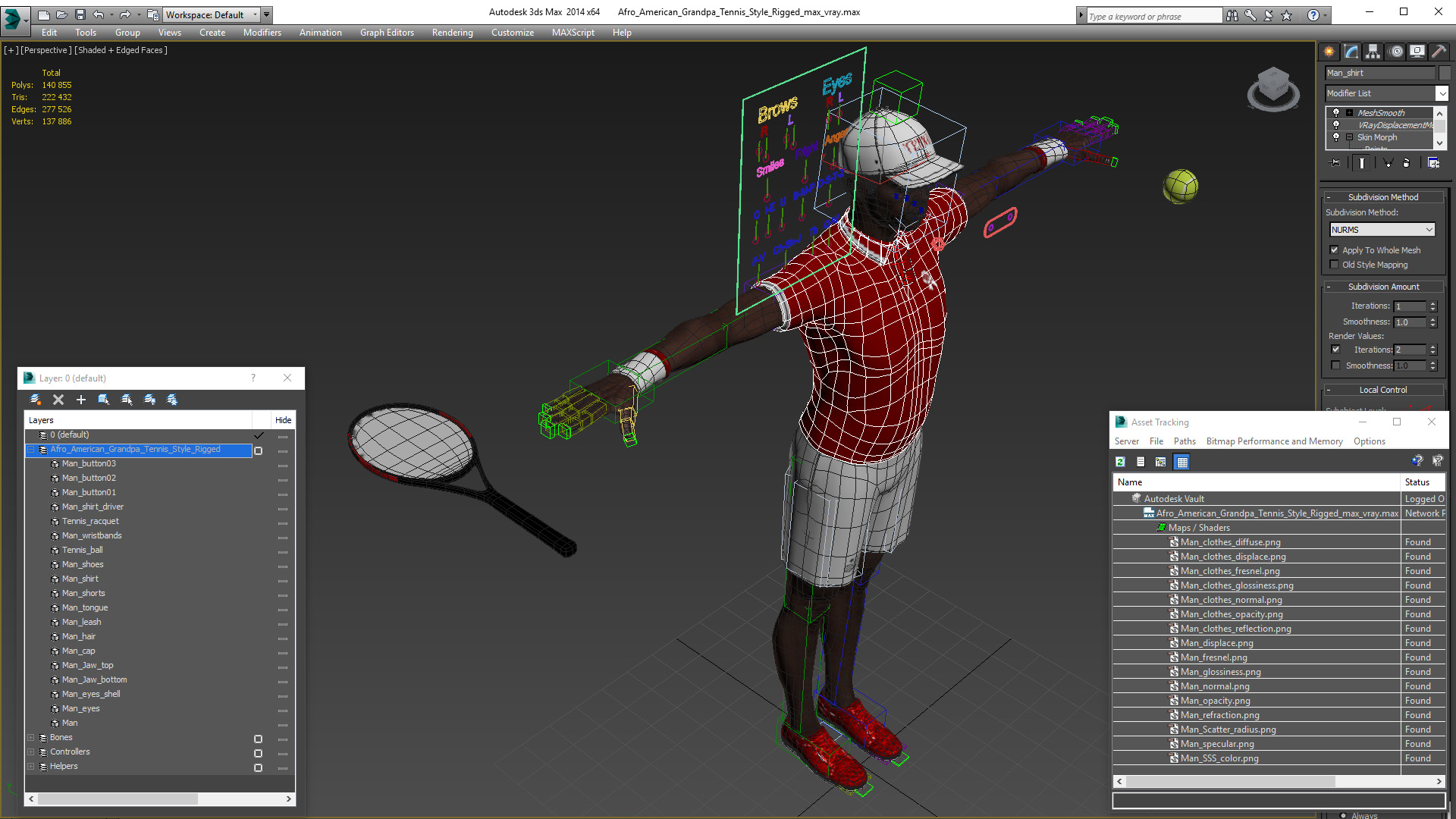 3D model Afro American Grandpa Tennis Style Rigged for Cinema 4D
