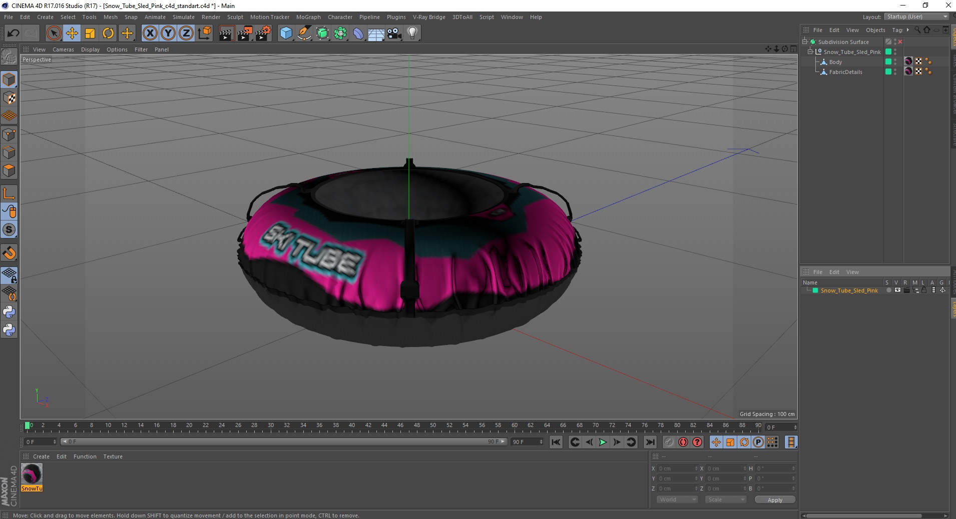 Snow Tube Sled Pink 3D model