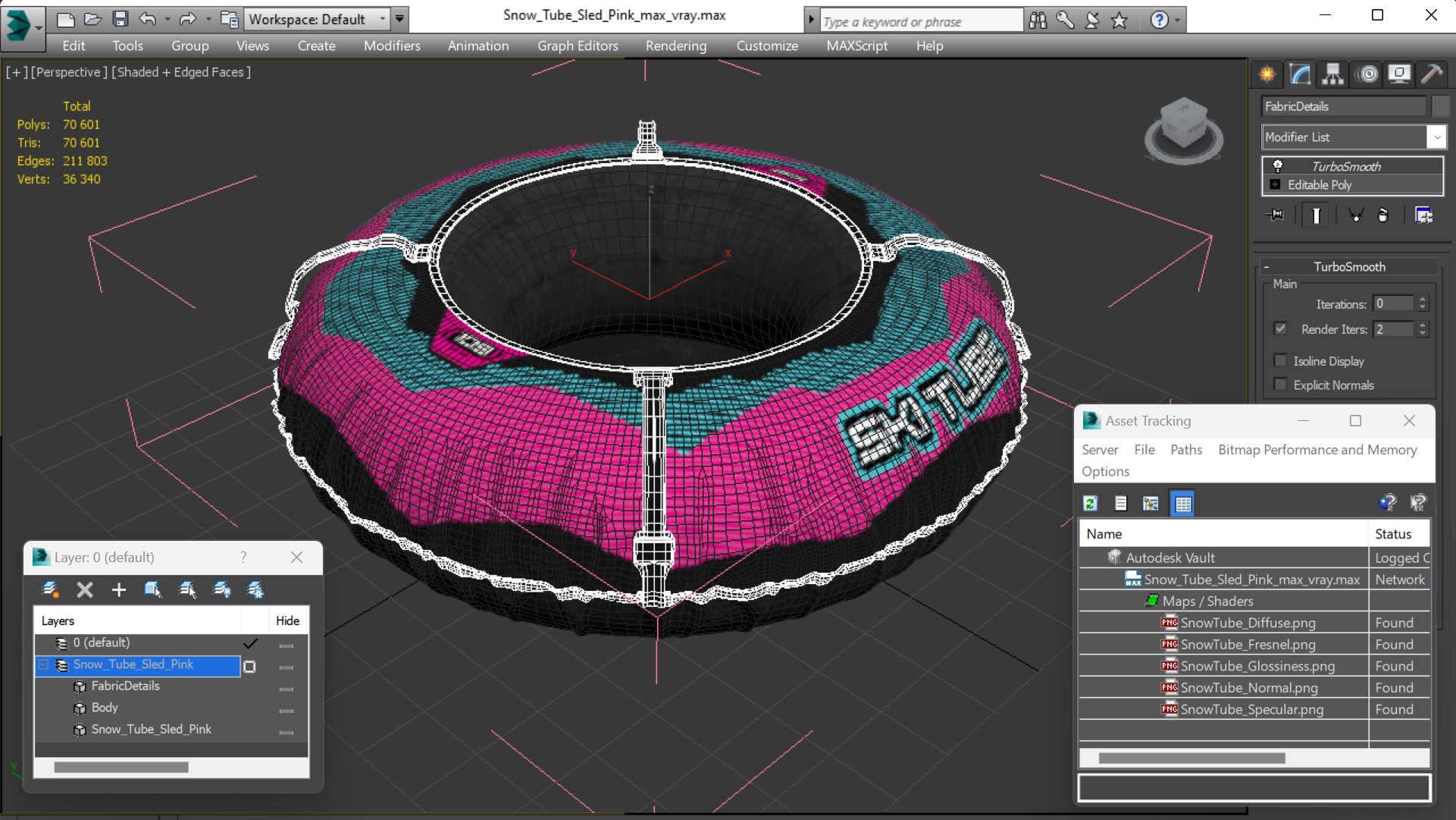 Snow Tube Sled Pink 3D model