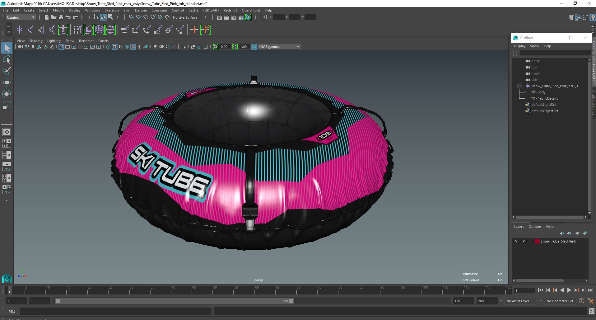 Snow Tube Sled Pink 3D model
